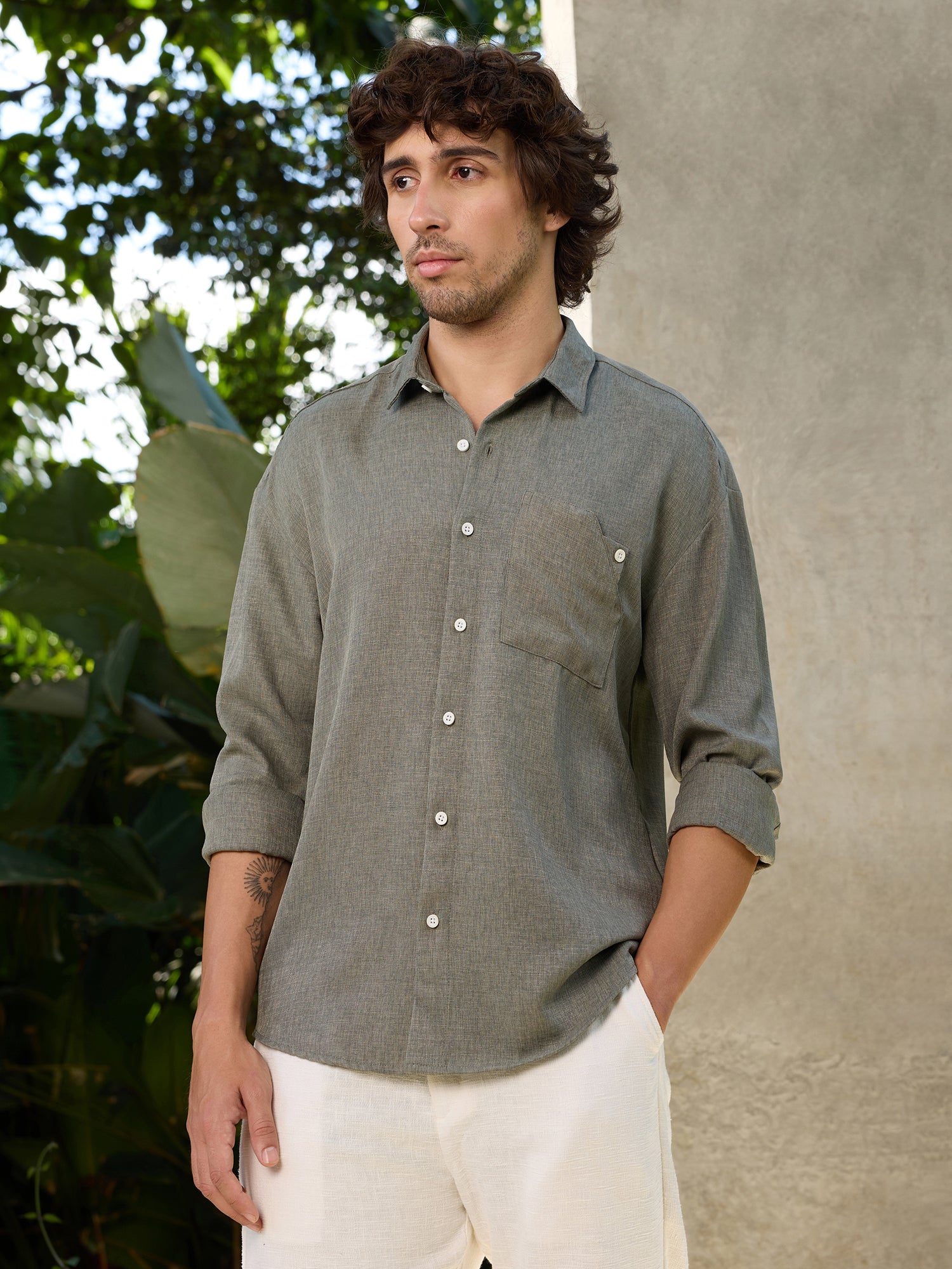 Men Green Solid Shirt