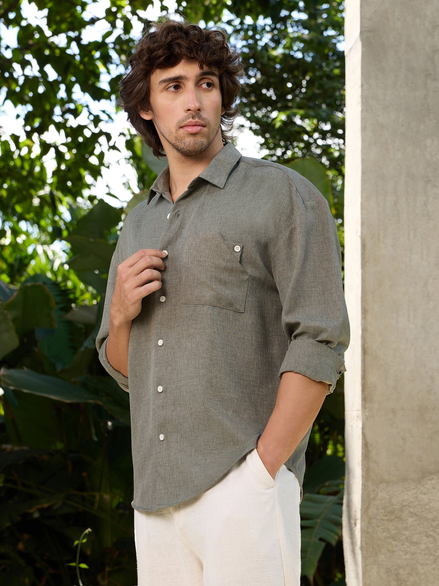 Men Green Solid Shirt