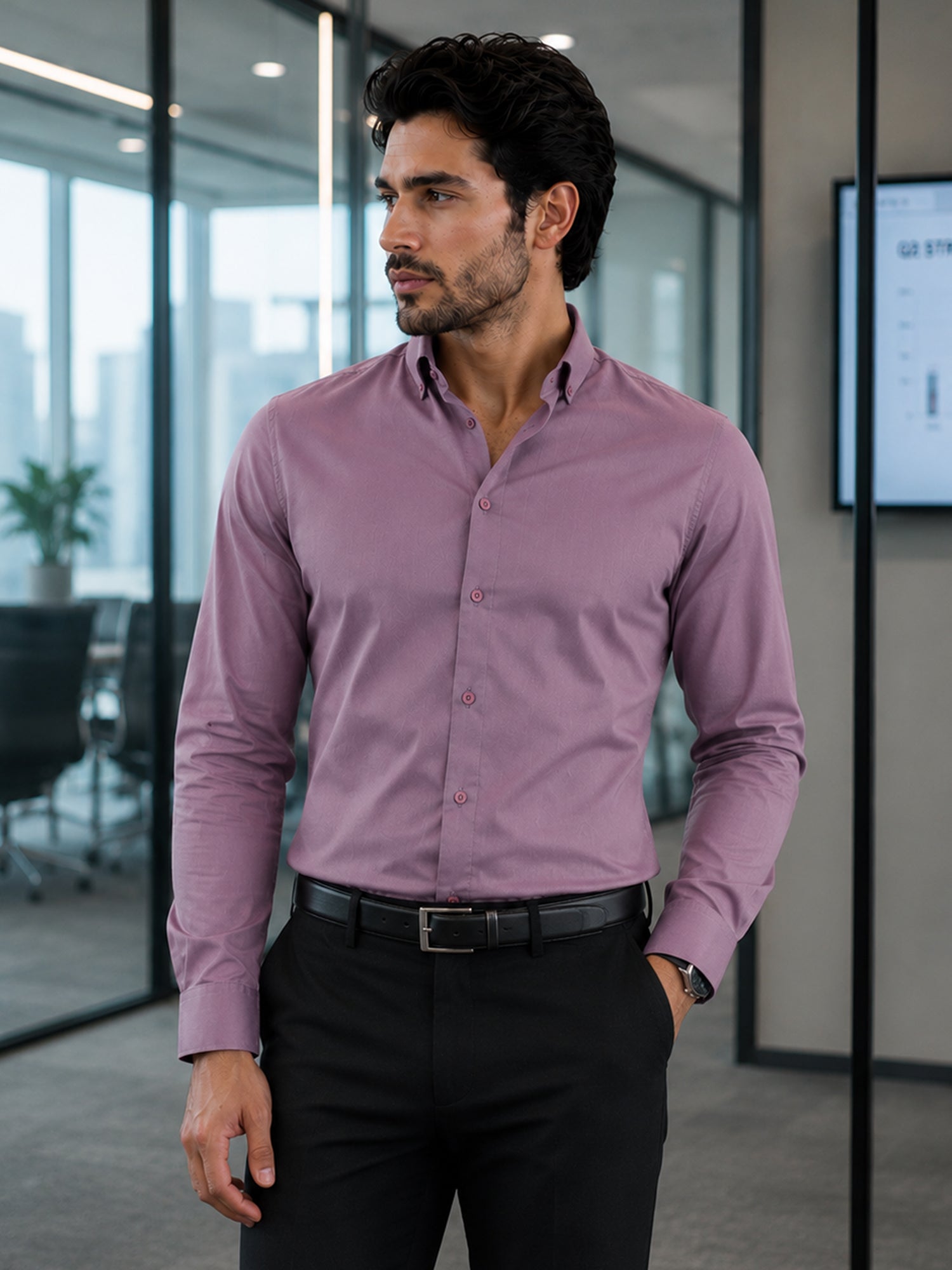 Men Lavender Solid Full Sleeves Shirt