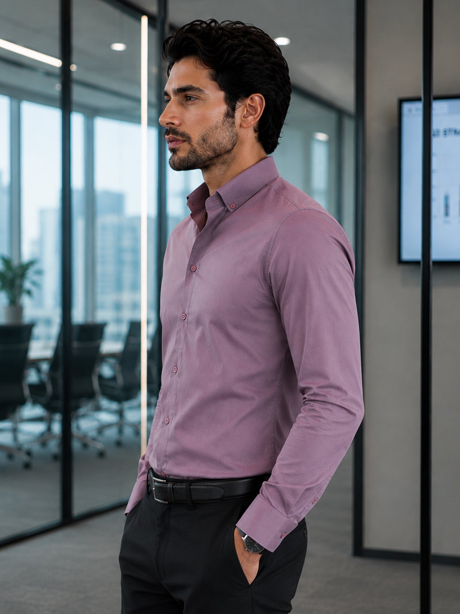 Men Lavender Solid Full Sleeves Shirt