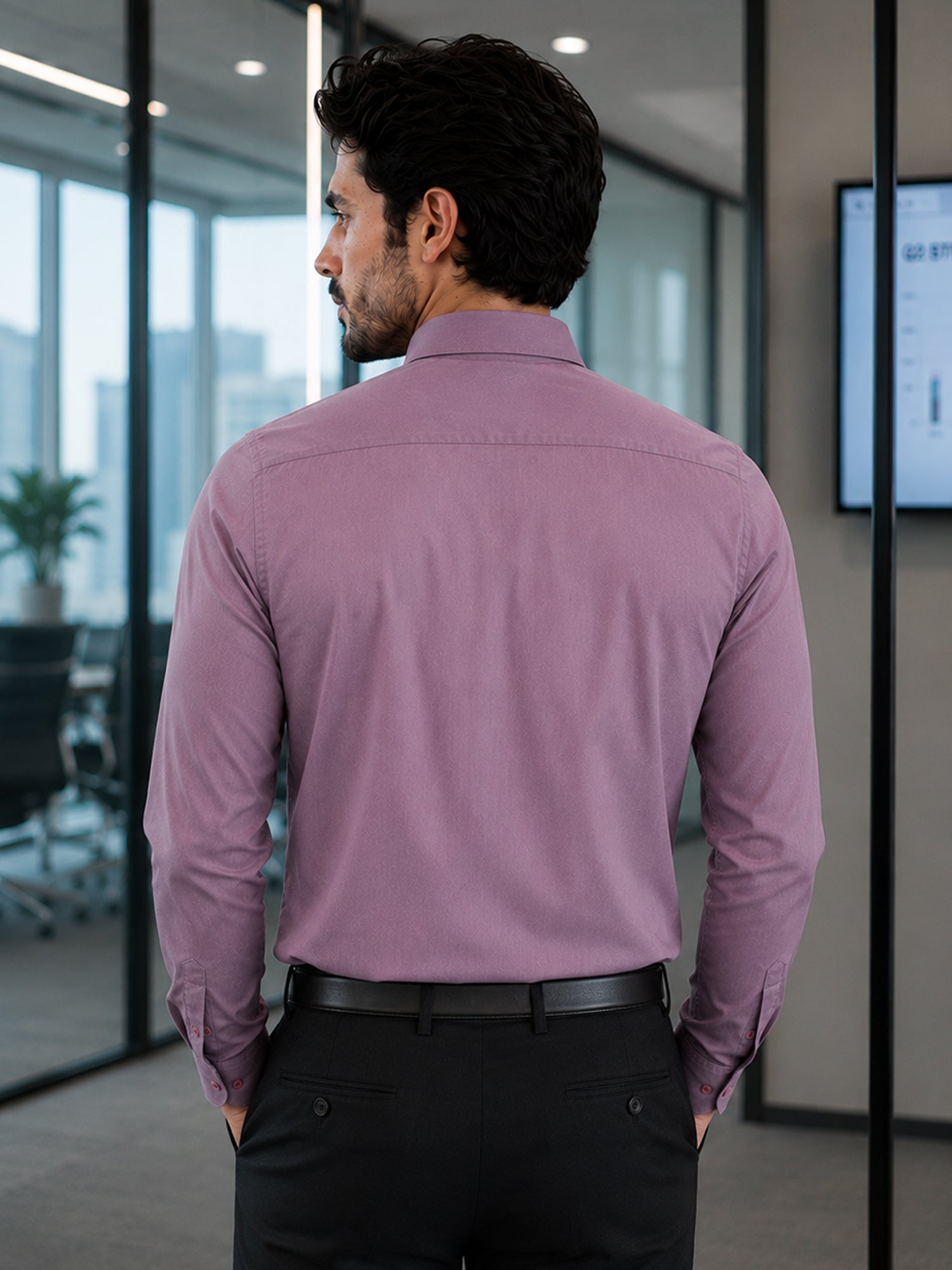 Men Lavender Solid Full Sleeves Shirt