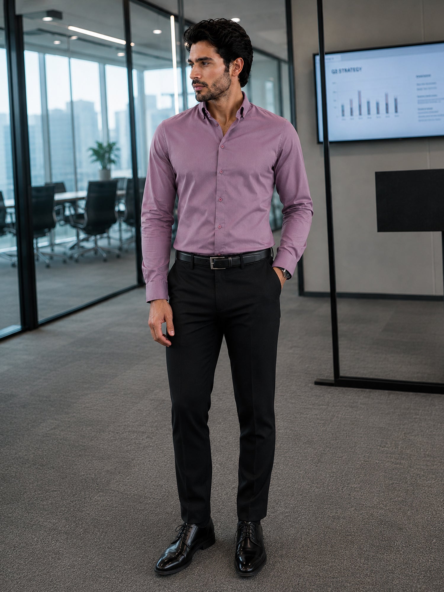 Men Lavender Solid Full Sleeves Shirt