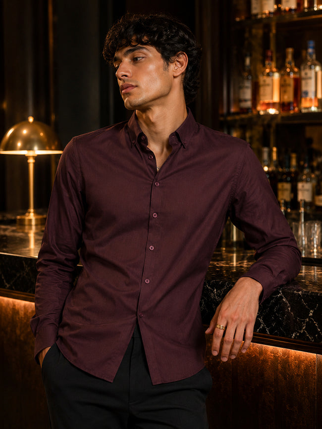 Men Burgundy Solid Party Shirt