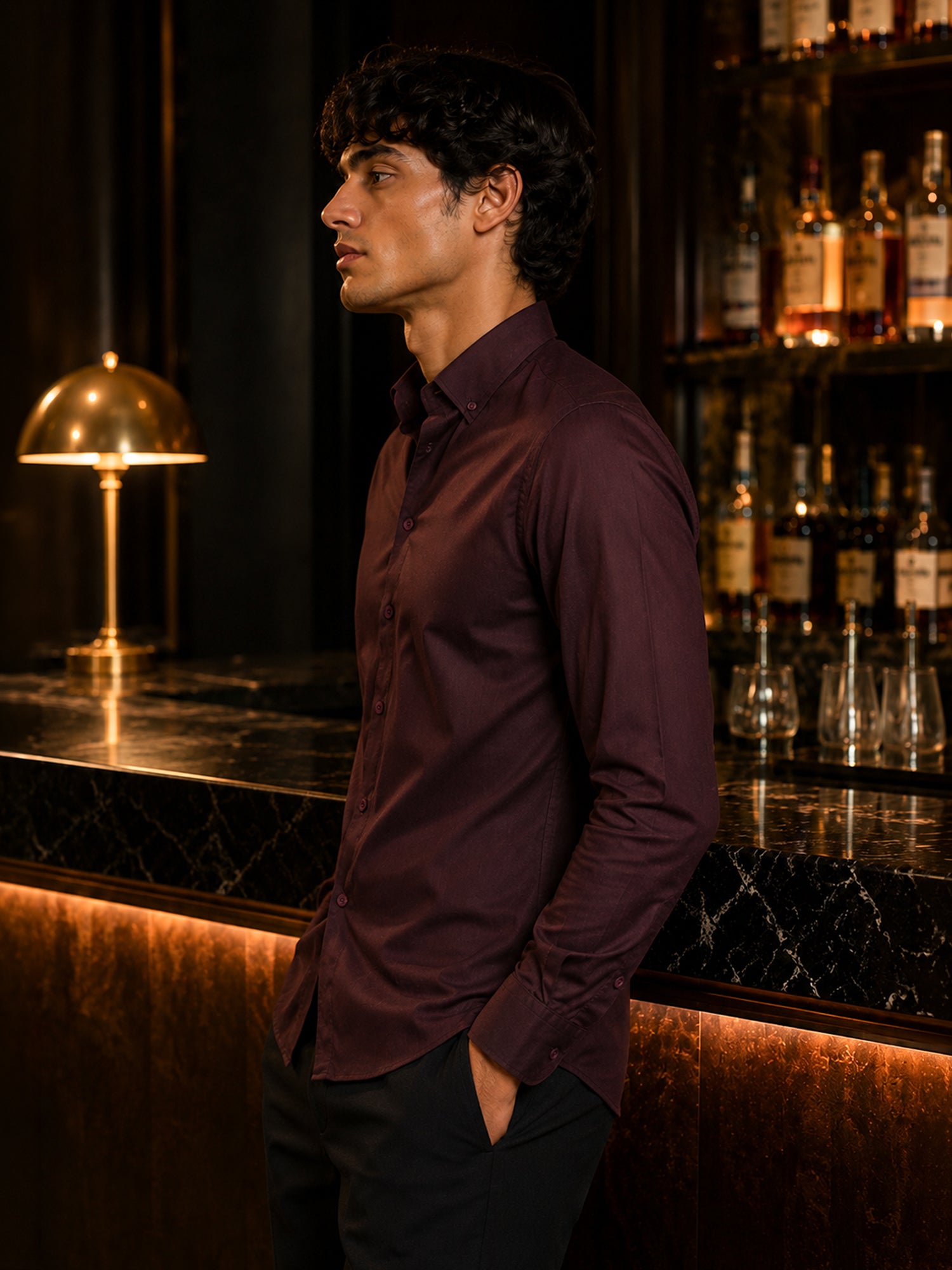 Men Burgundy Solid Party Shirt