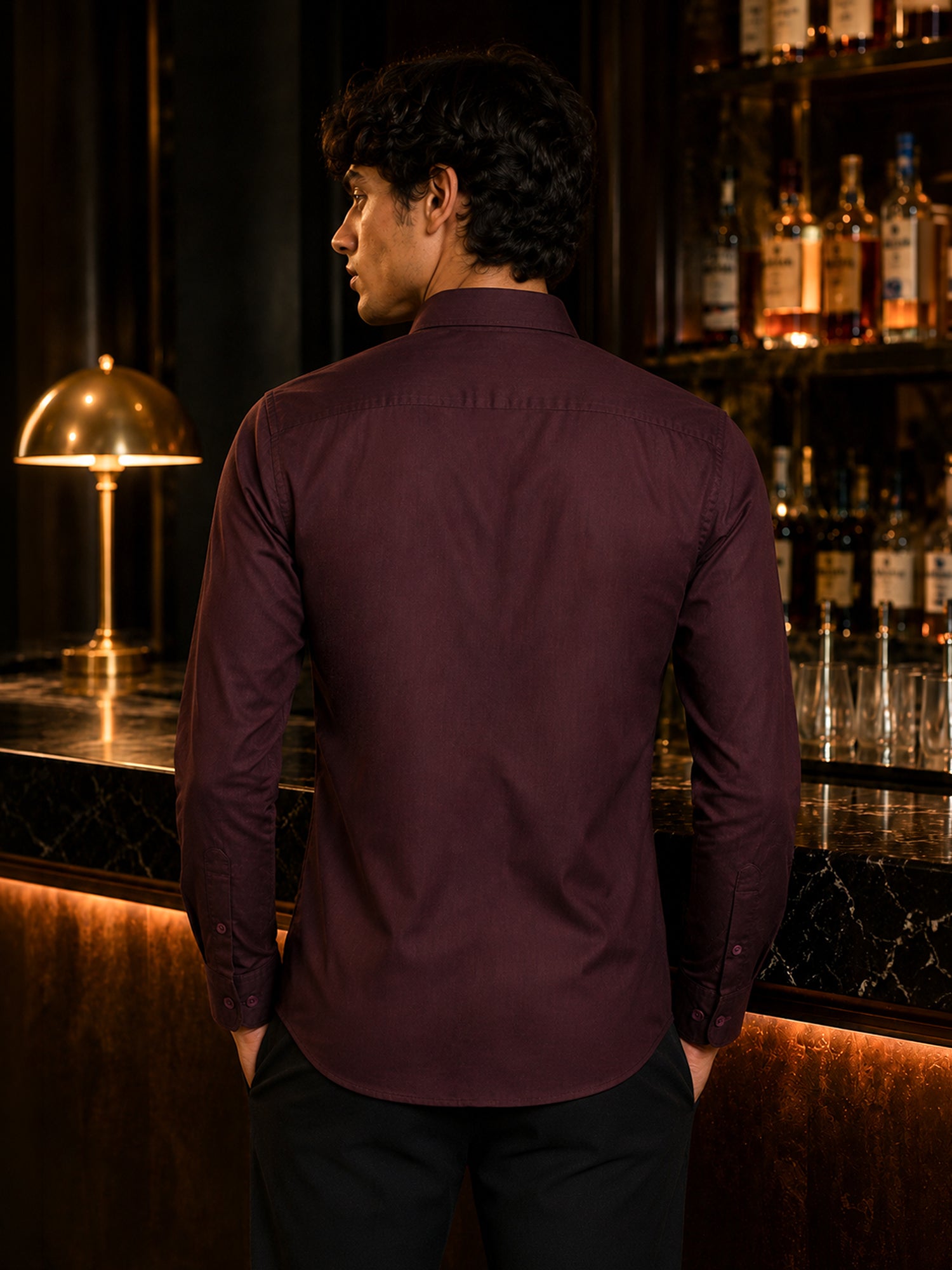 Men Burgundy Solid Party Shirt
