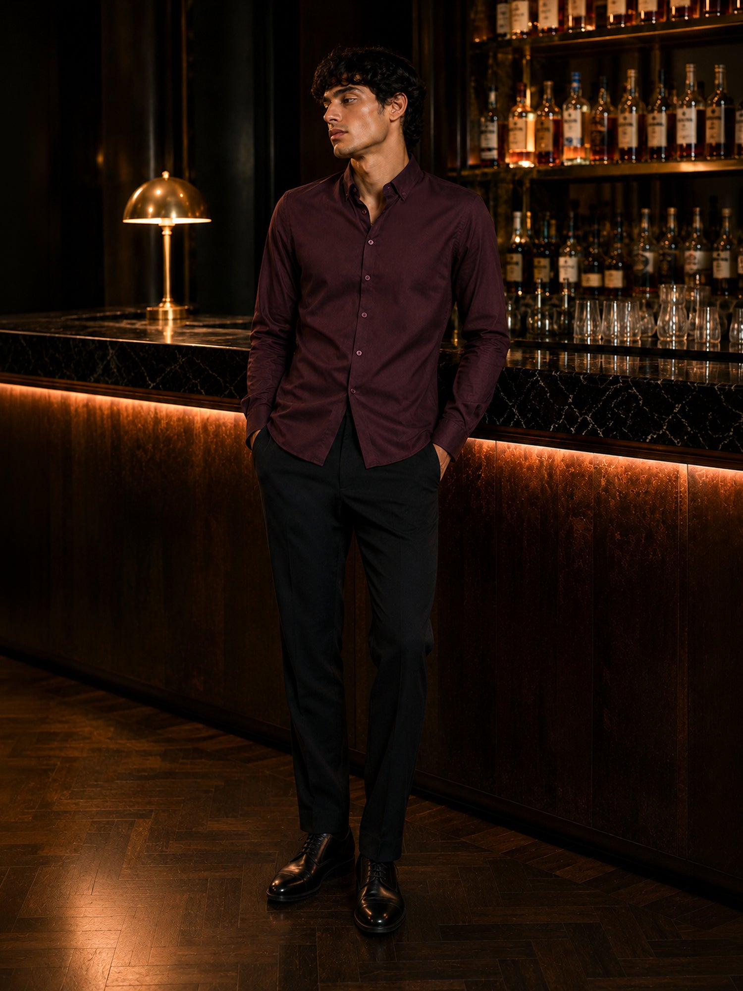 Men Burgundy Solid Party Shirt