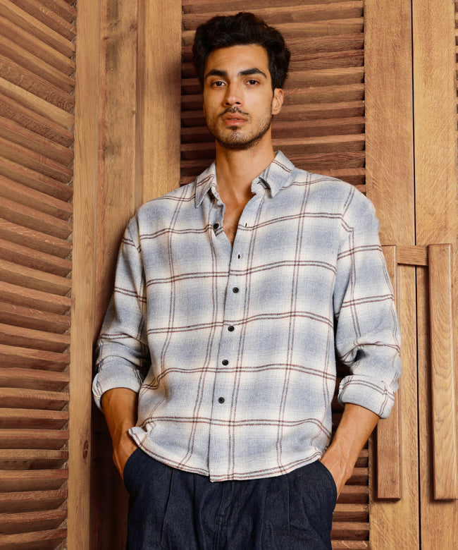 Men Blue Tartan Checked Shirt