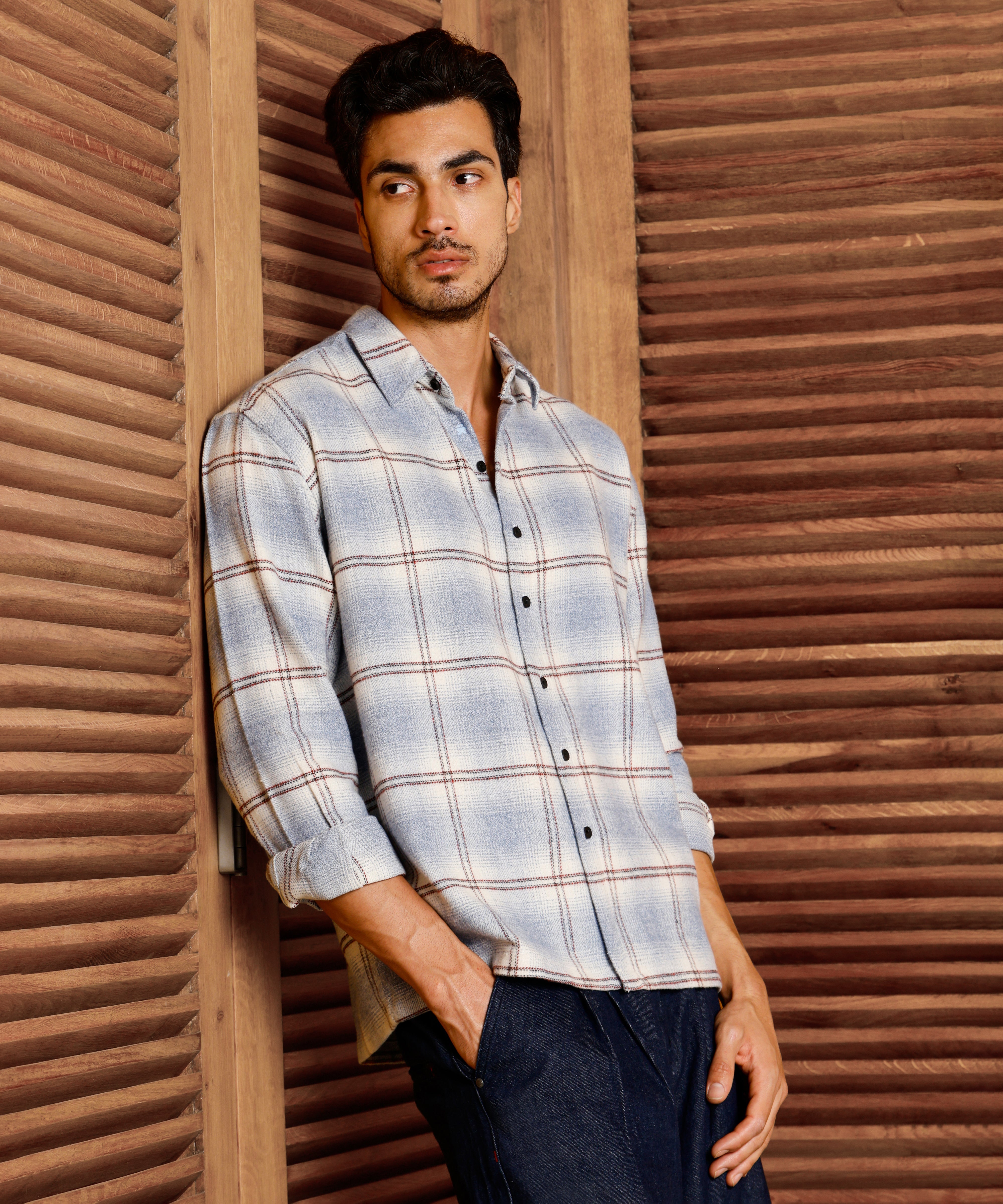 Men Blue Tartan Checked Shirt