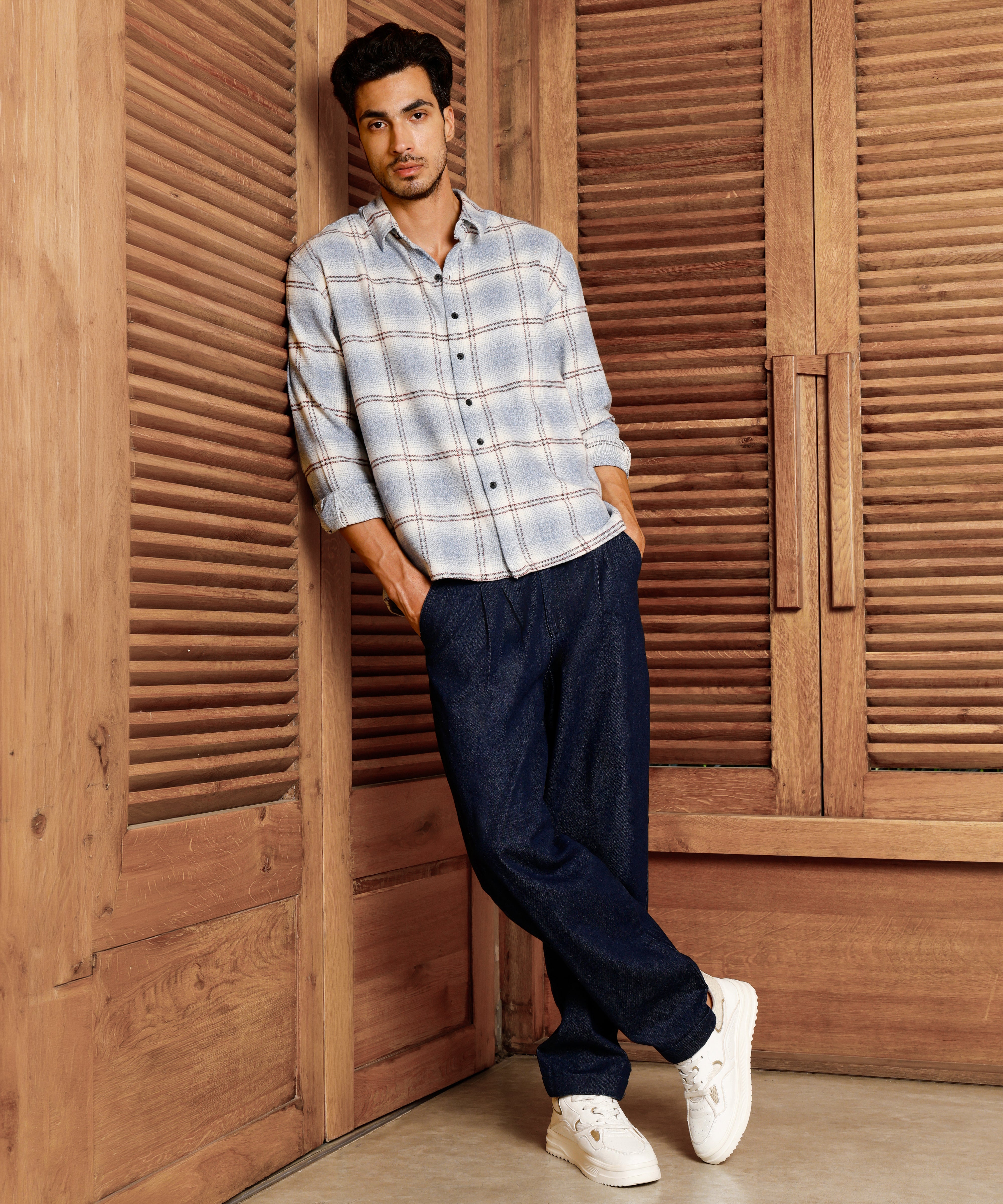 Men Blue Tartan Checked Shirt