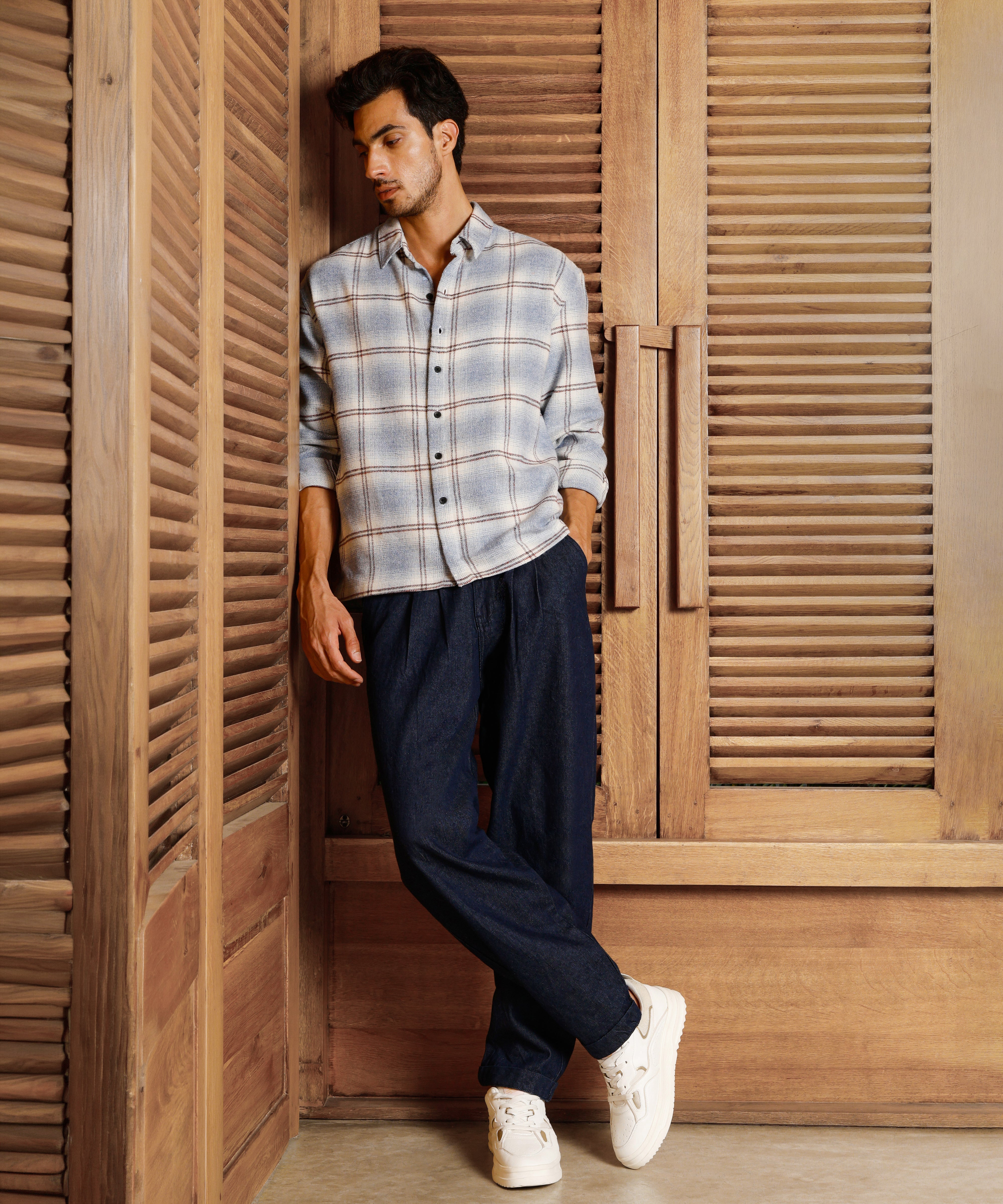 Men Blue Tartan Checked Shirt