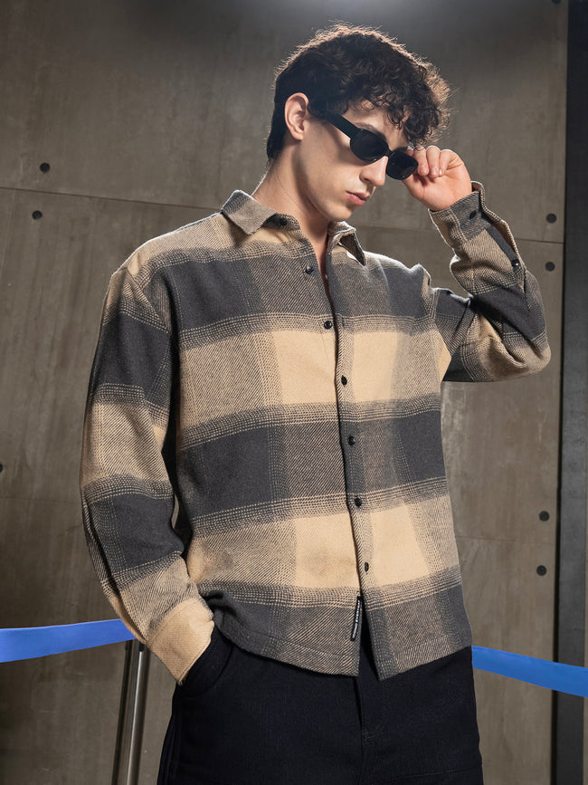 Men Charcoal Tartan Checked Shirt