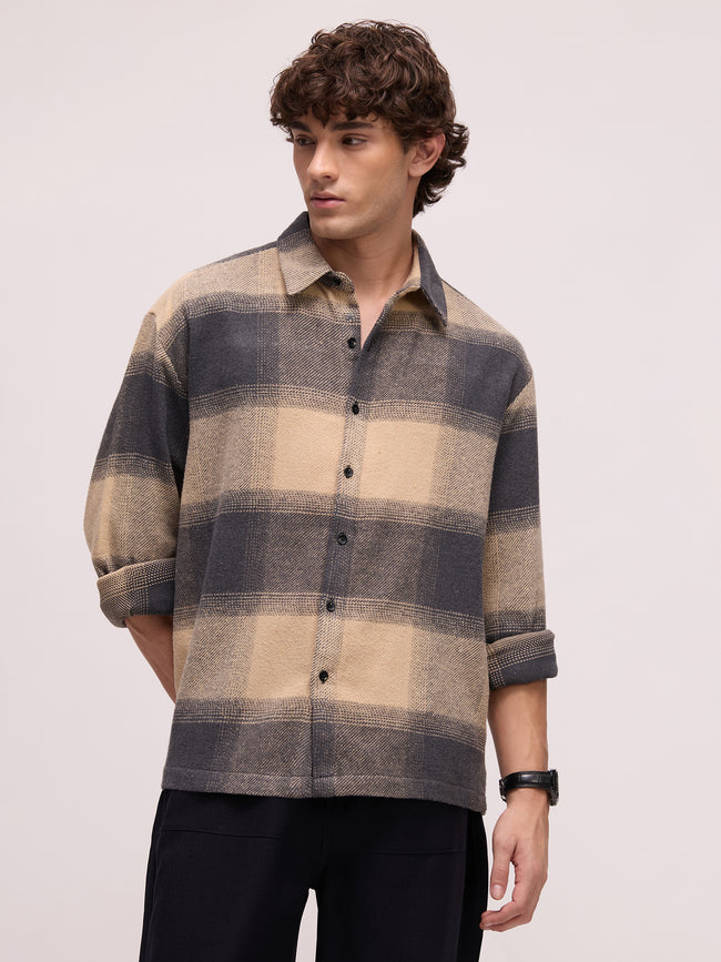 Men Charcoal Tartan Checked Shirt