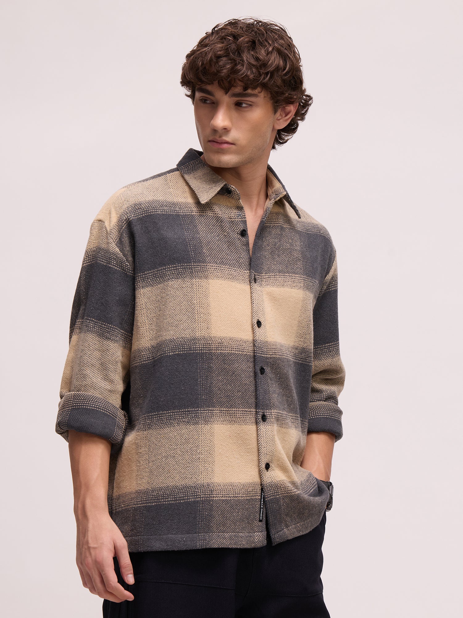 Men Charcoal Tartan Checked Shirt