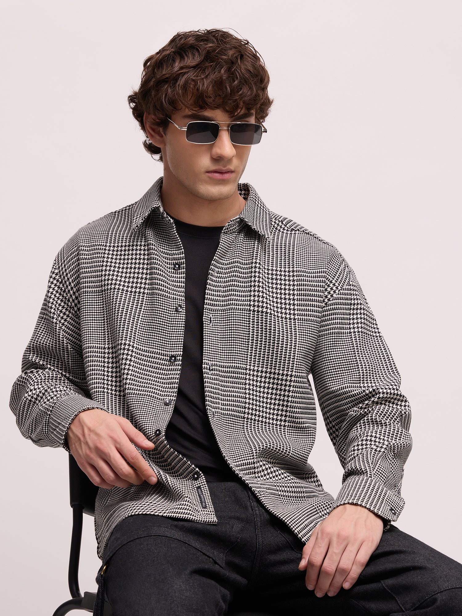 Men Black Tartan Checked Shirt