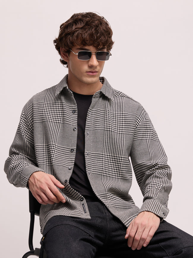 Men Black Tartan Checked Shirt