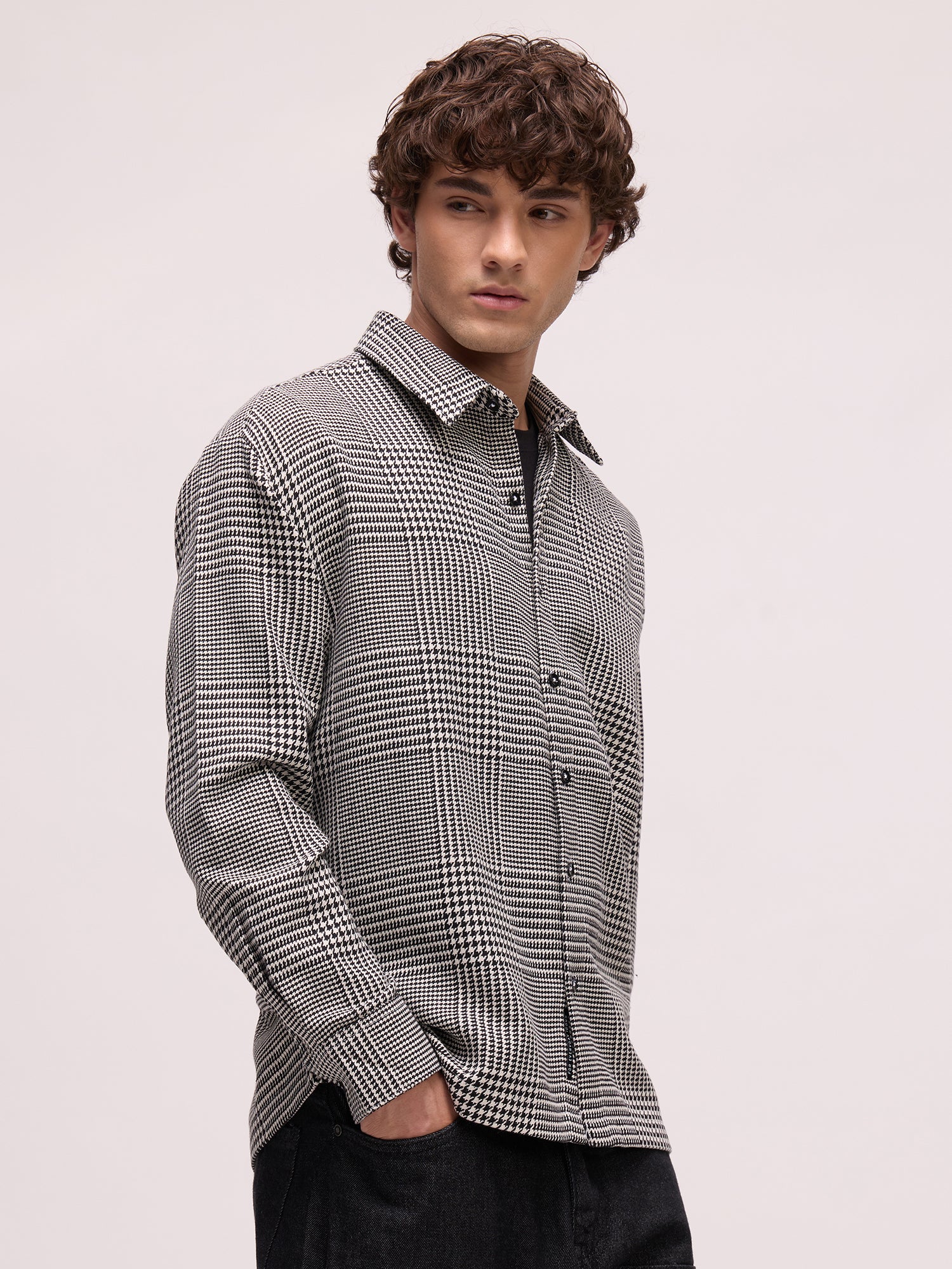 Men Black Tartan Checked Shirt