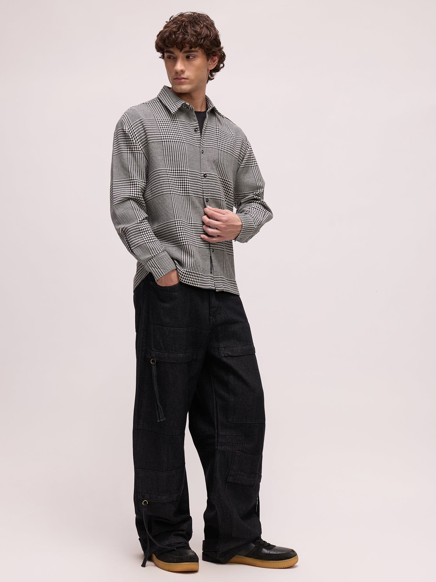 Men Black Tartan Checked Shirt
