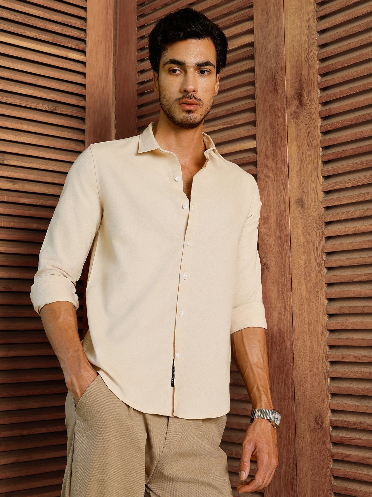 Men Beige Solid Shirt