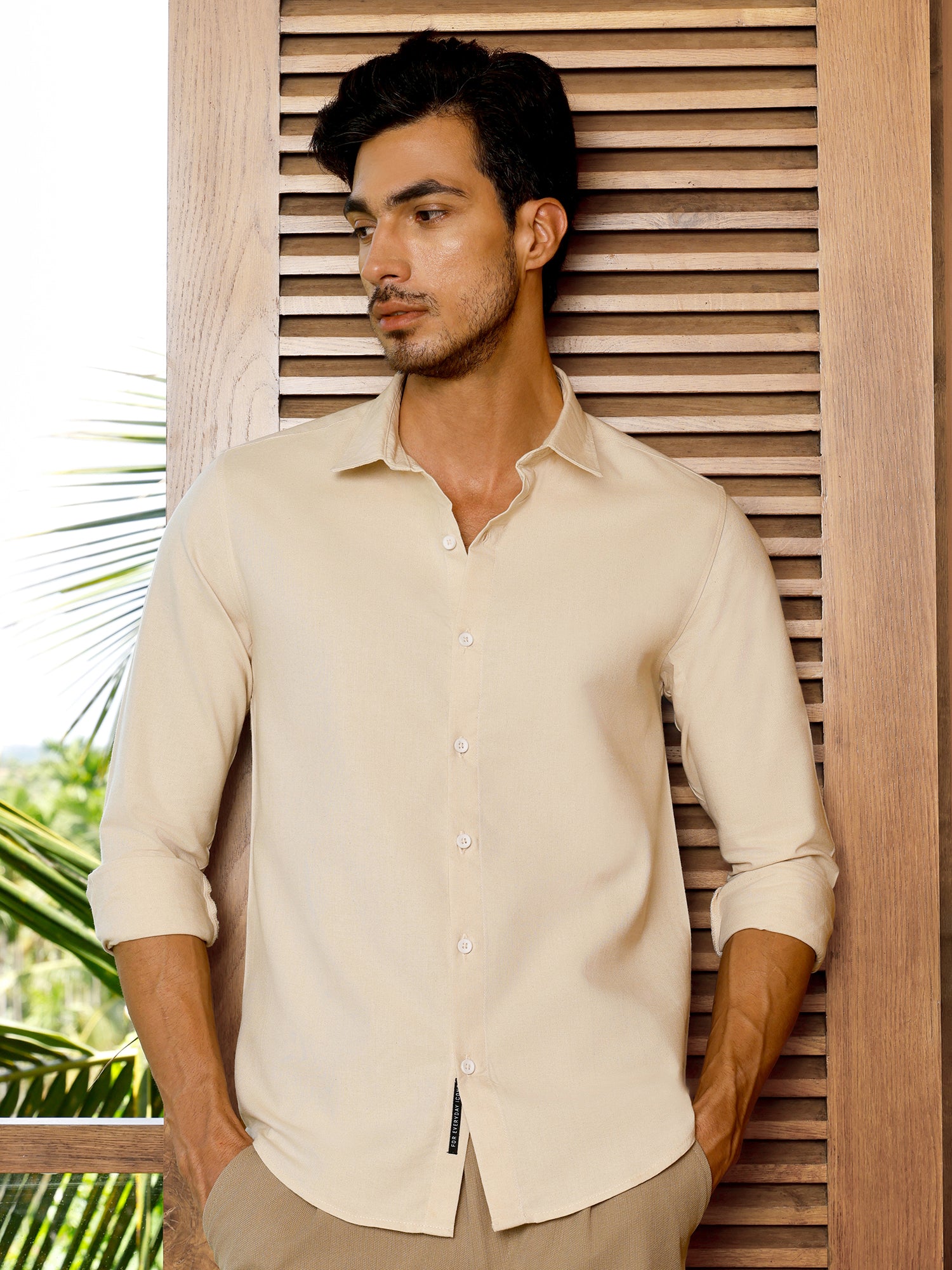Men Beige Solid Shirt