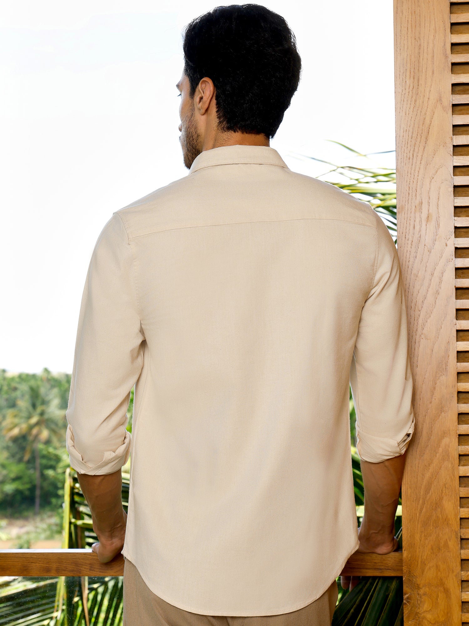 Men Beige Solid Shirt
