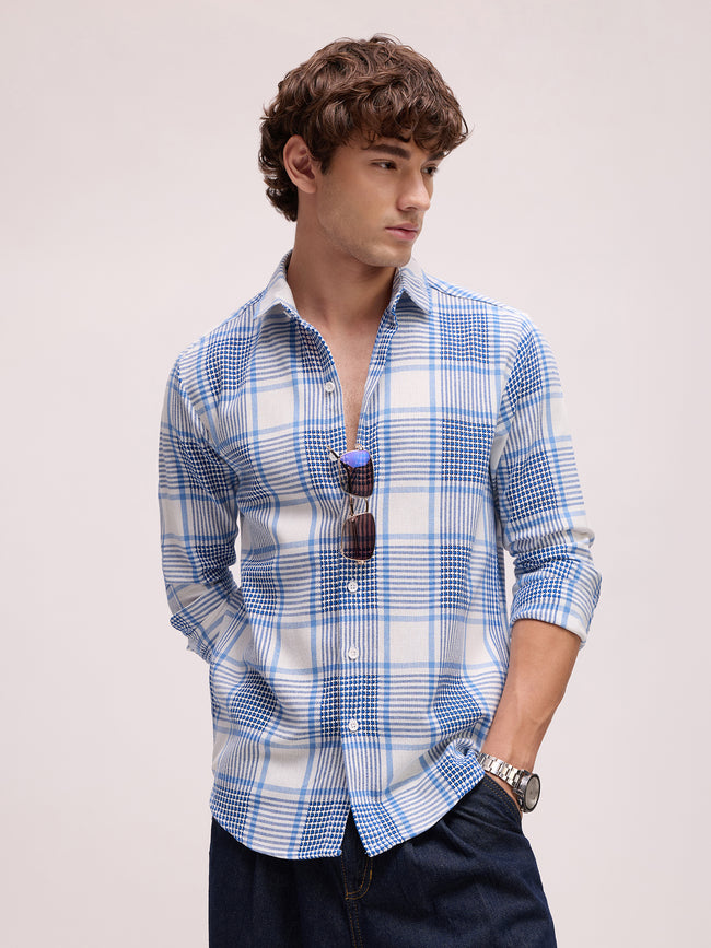 Men Blue Tartan Checked Shirt
