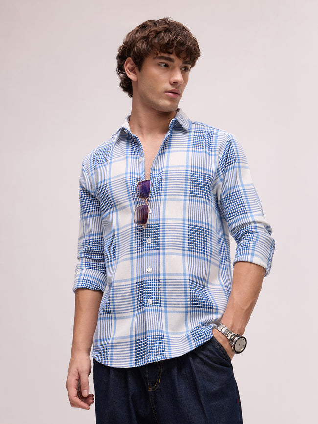 Men Blue Tartan Checked Shirt