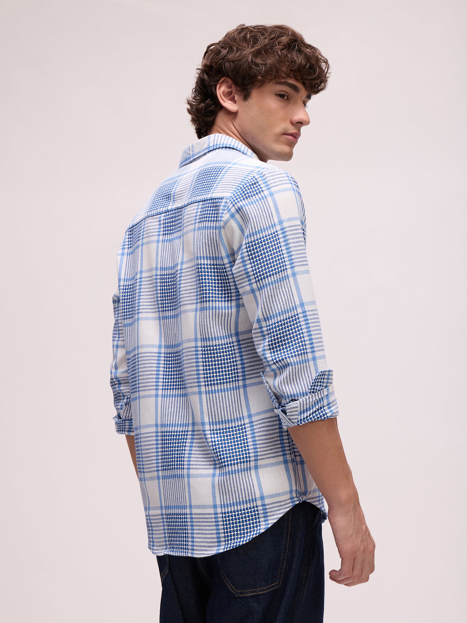 Men Blue Tartan Checked Shirt
