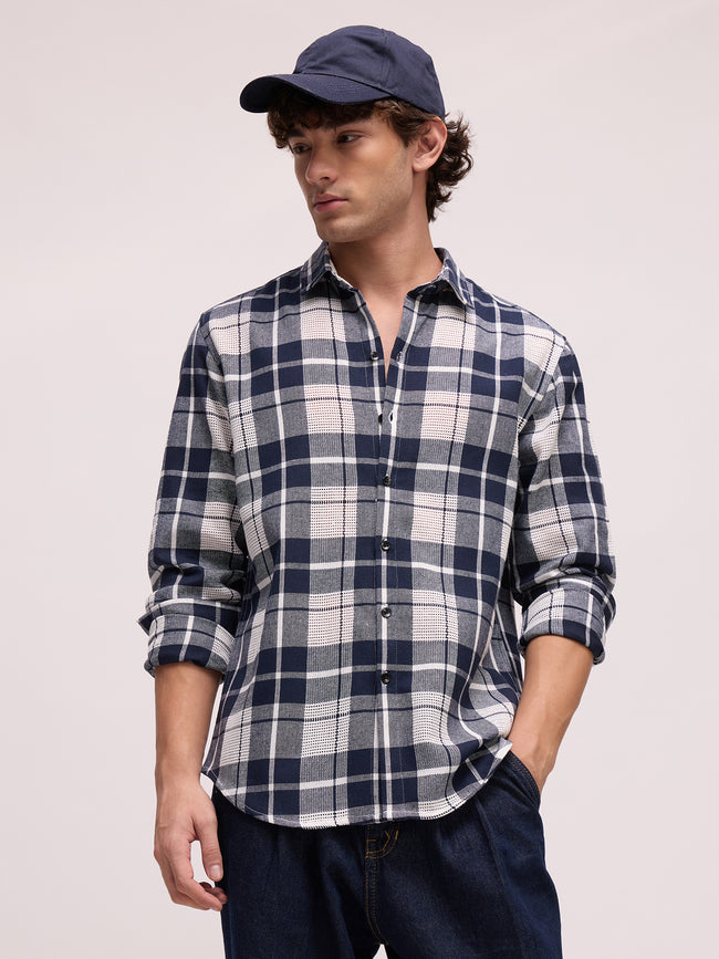 Men Navy Tartan Checked Shirt