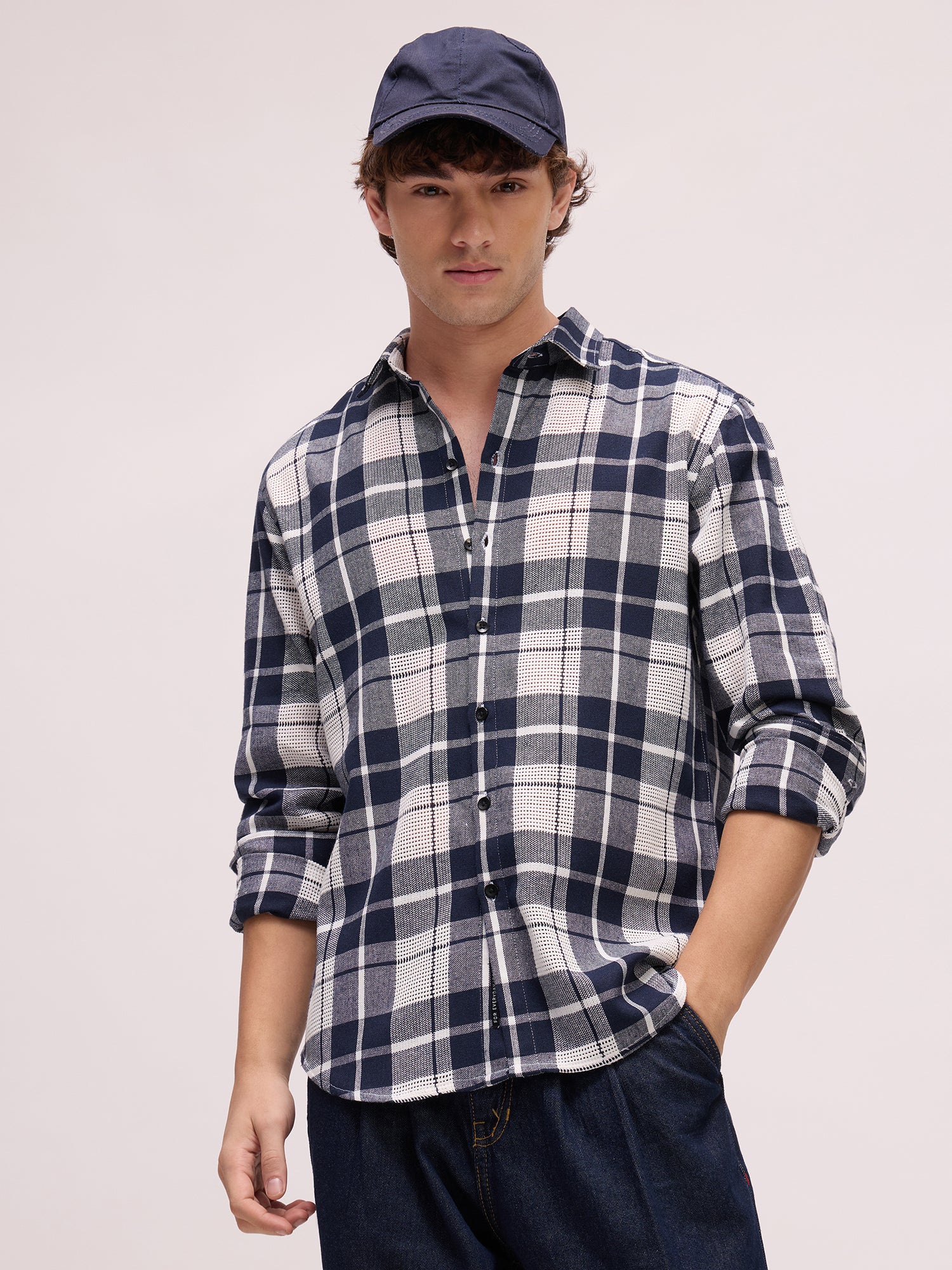 Men Navy Tartan Checked Shirt