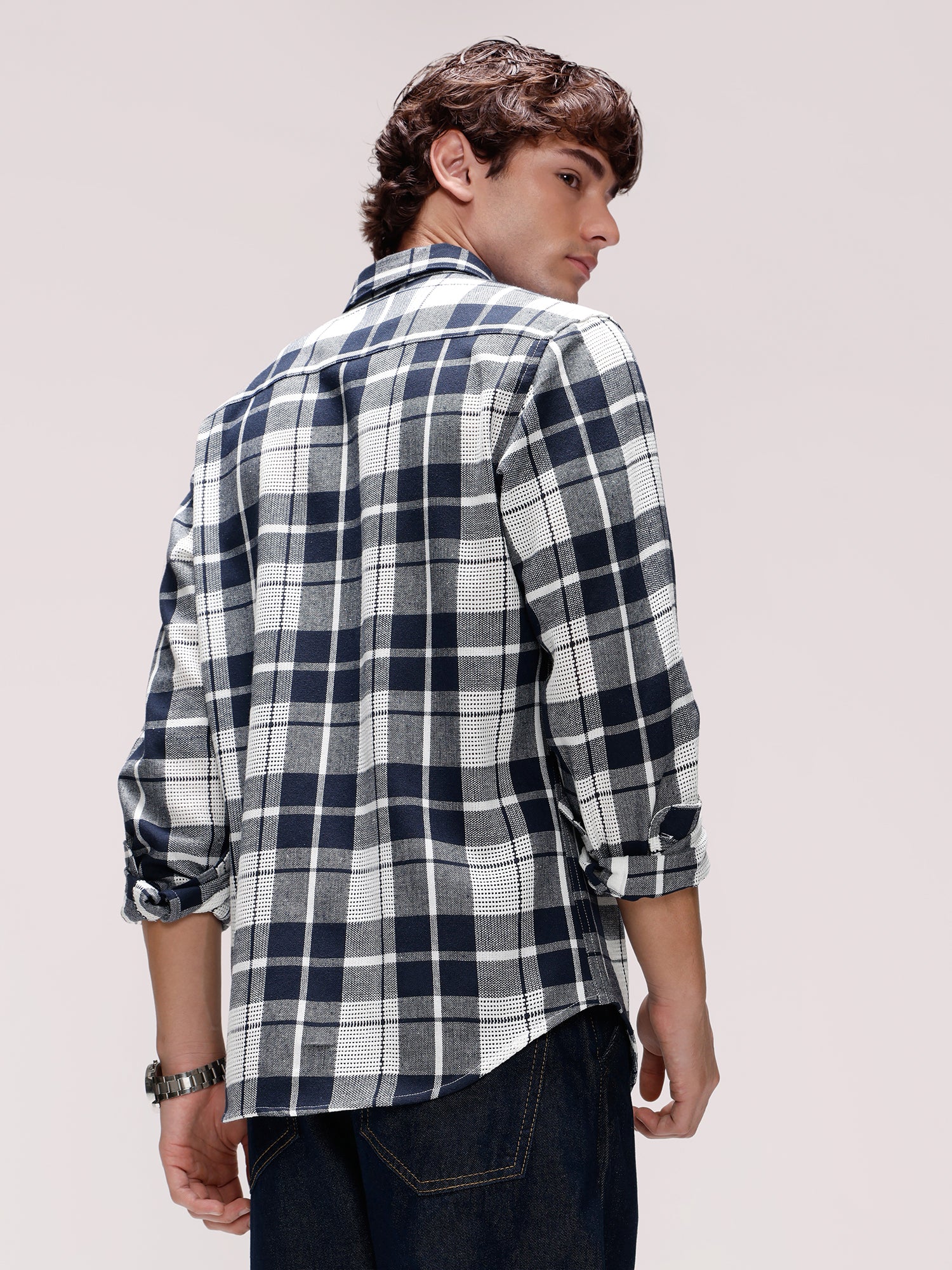 Men Navy Tartan Checked Shirt