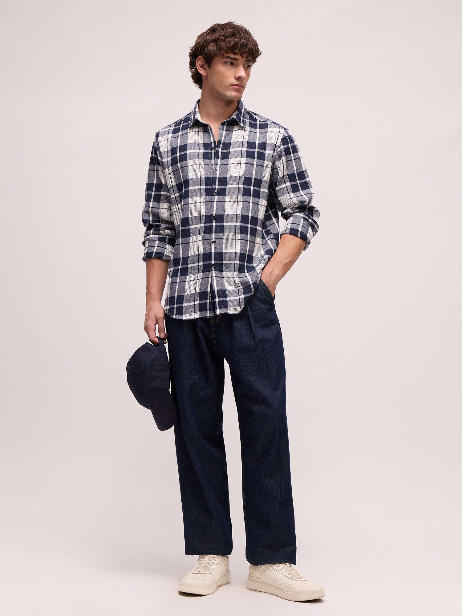 Men Navy Tartan Checked Shirt