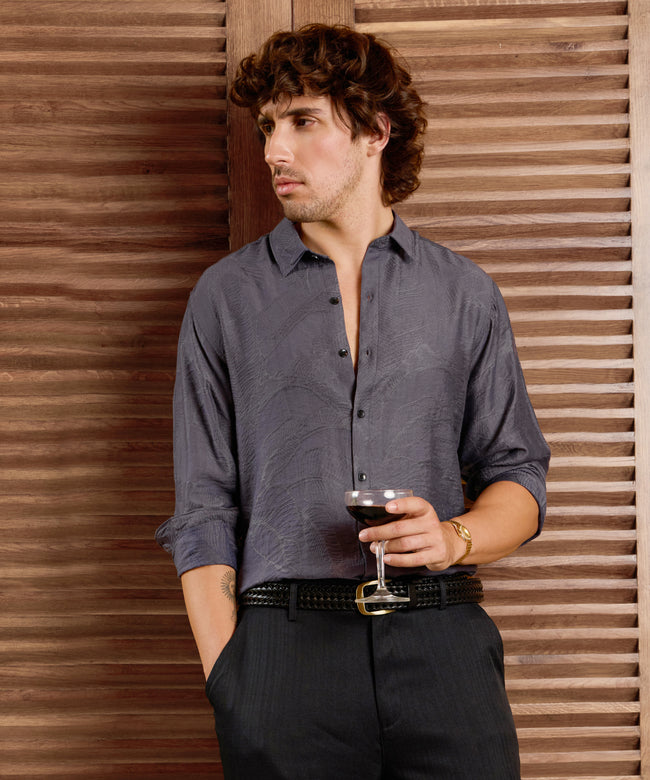 Men Purple Self Design Shirt