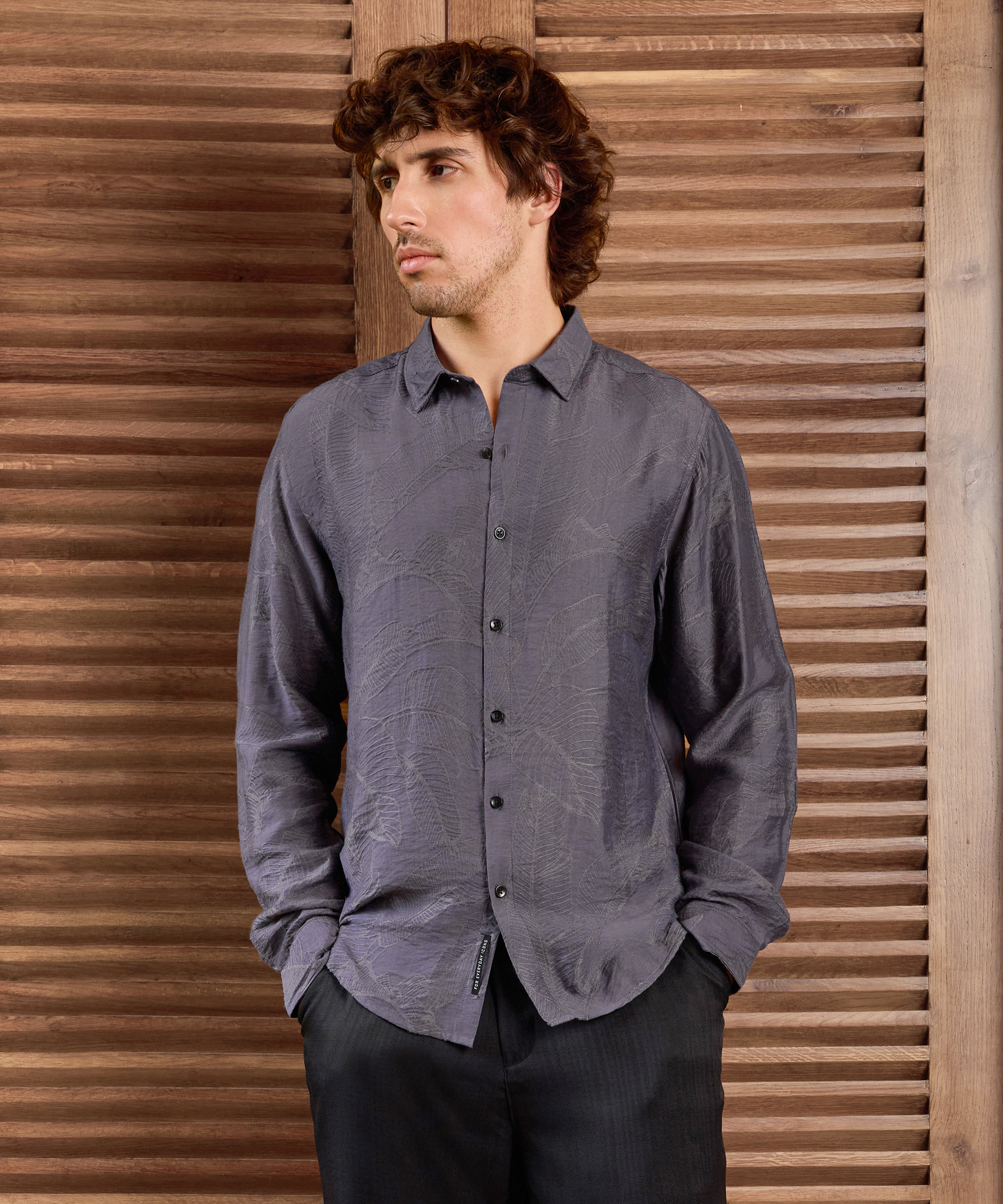 Men Purple Self Design Shirt