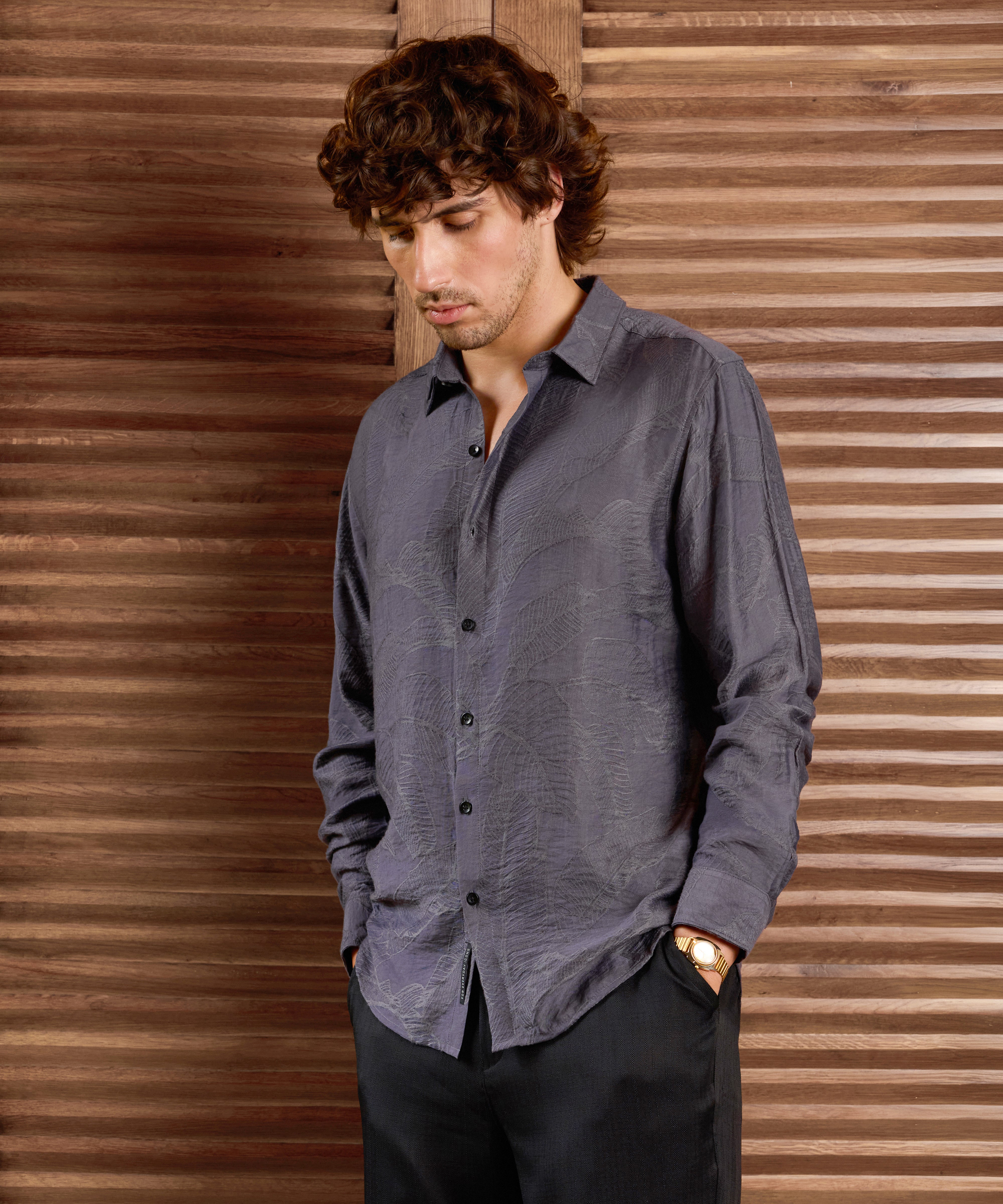 Men Purple Self Design Shirt