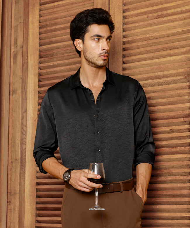 Men Black Textured Party Shirt