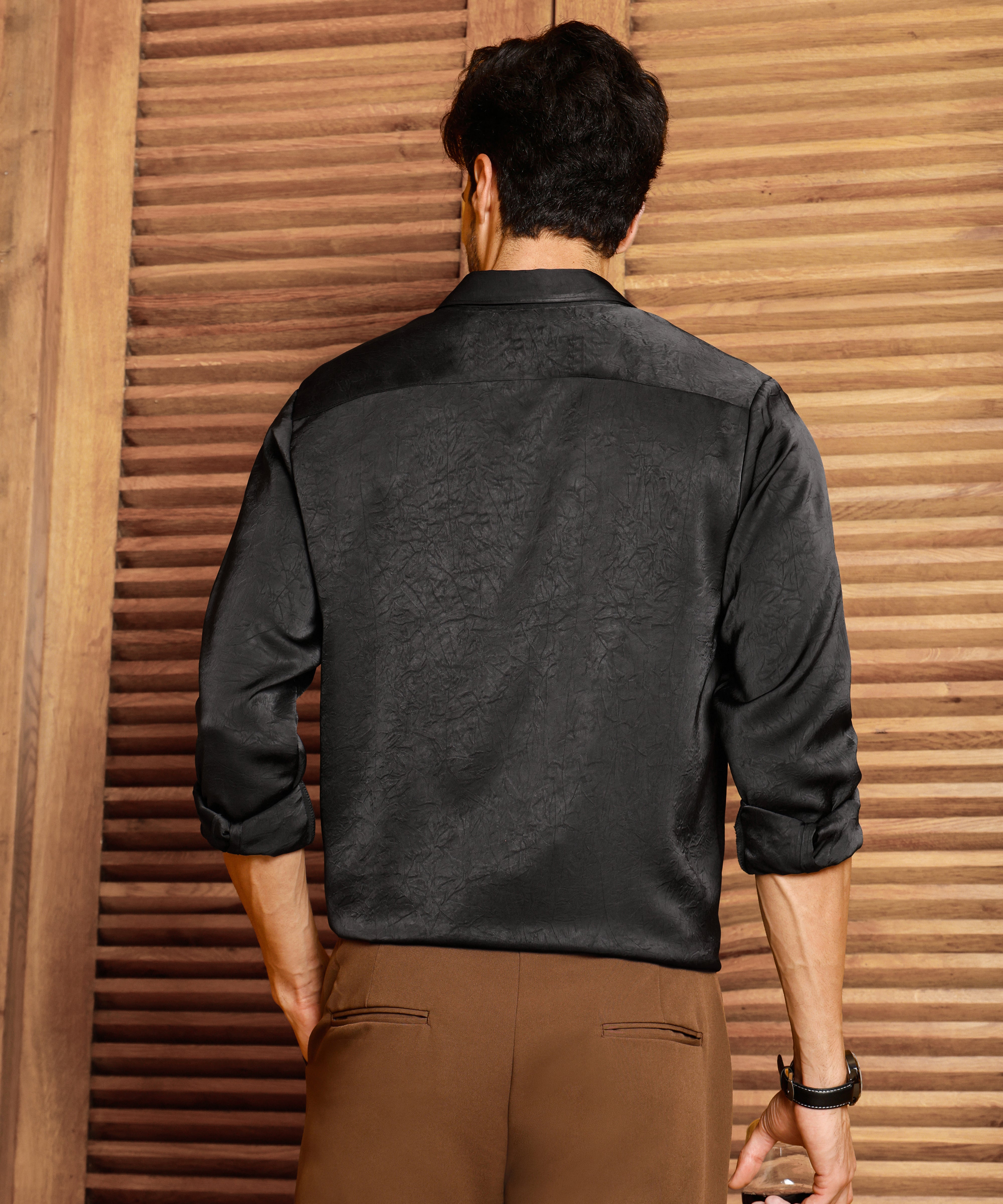 Men Black Textured Party Shirt