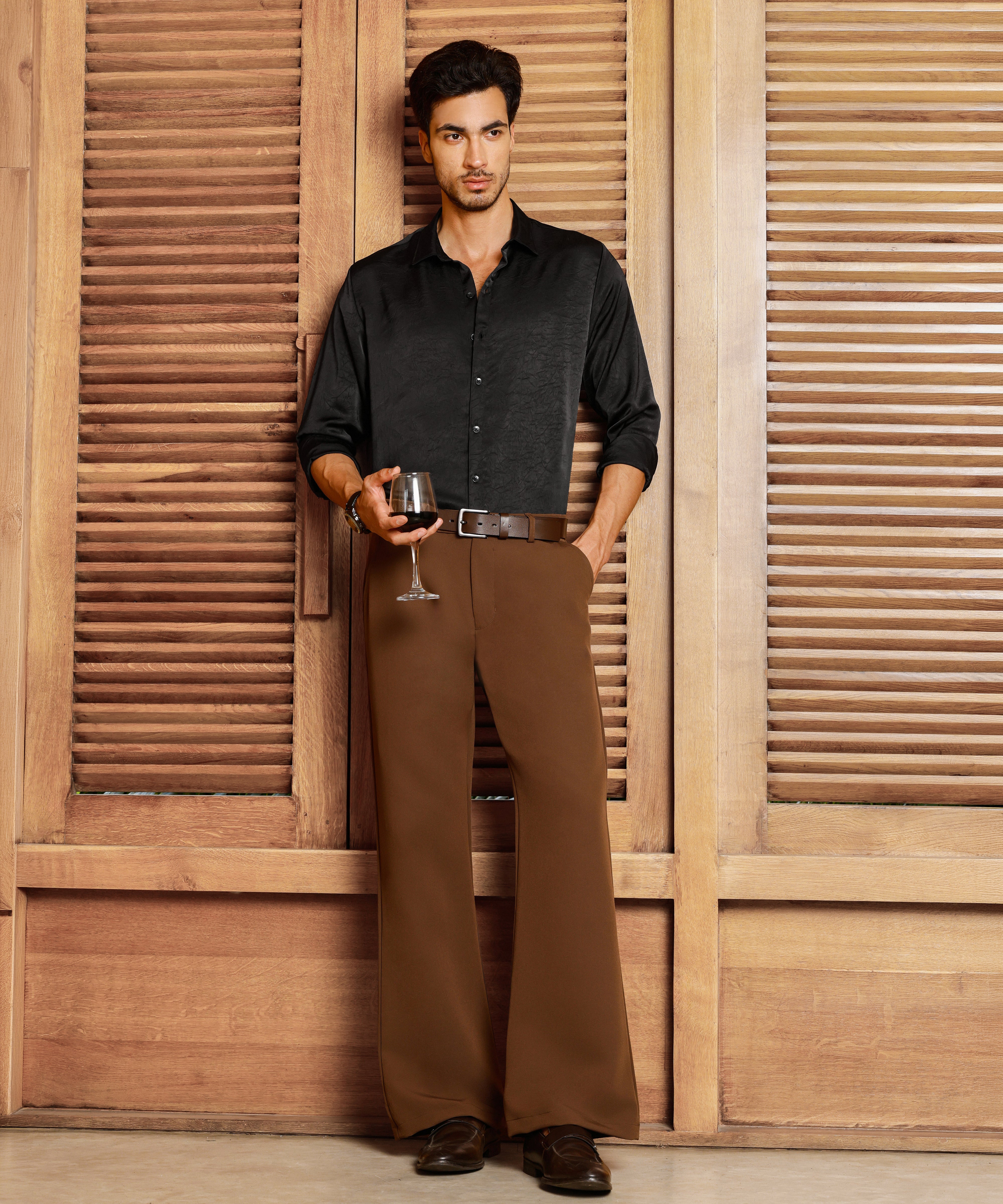 Men Black Textured Party Shirt
