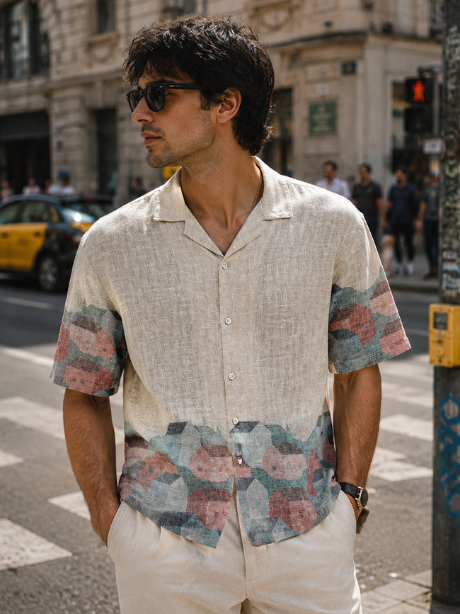 Men Beige Abstract Print Shirt