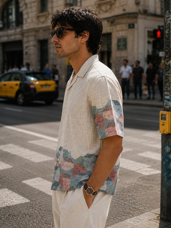 Men Beige Abstract Print Shirt