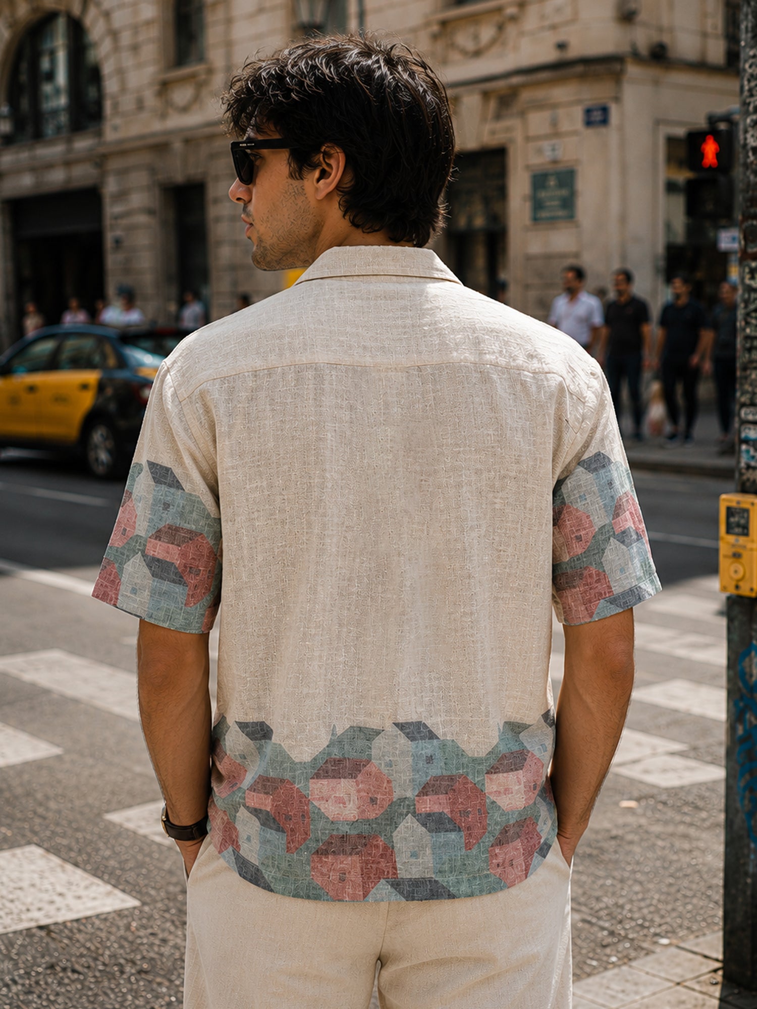 Men Beige Abstract Print Shirt