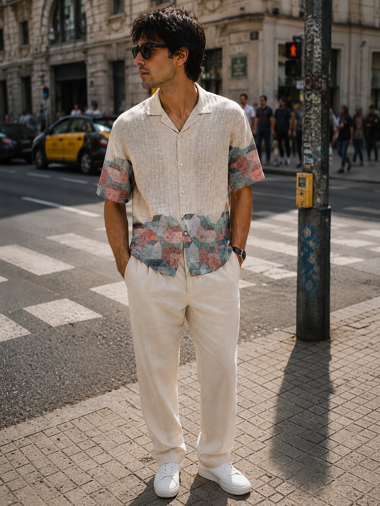 Men Beige Abstract Print Shirt