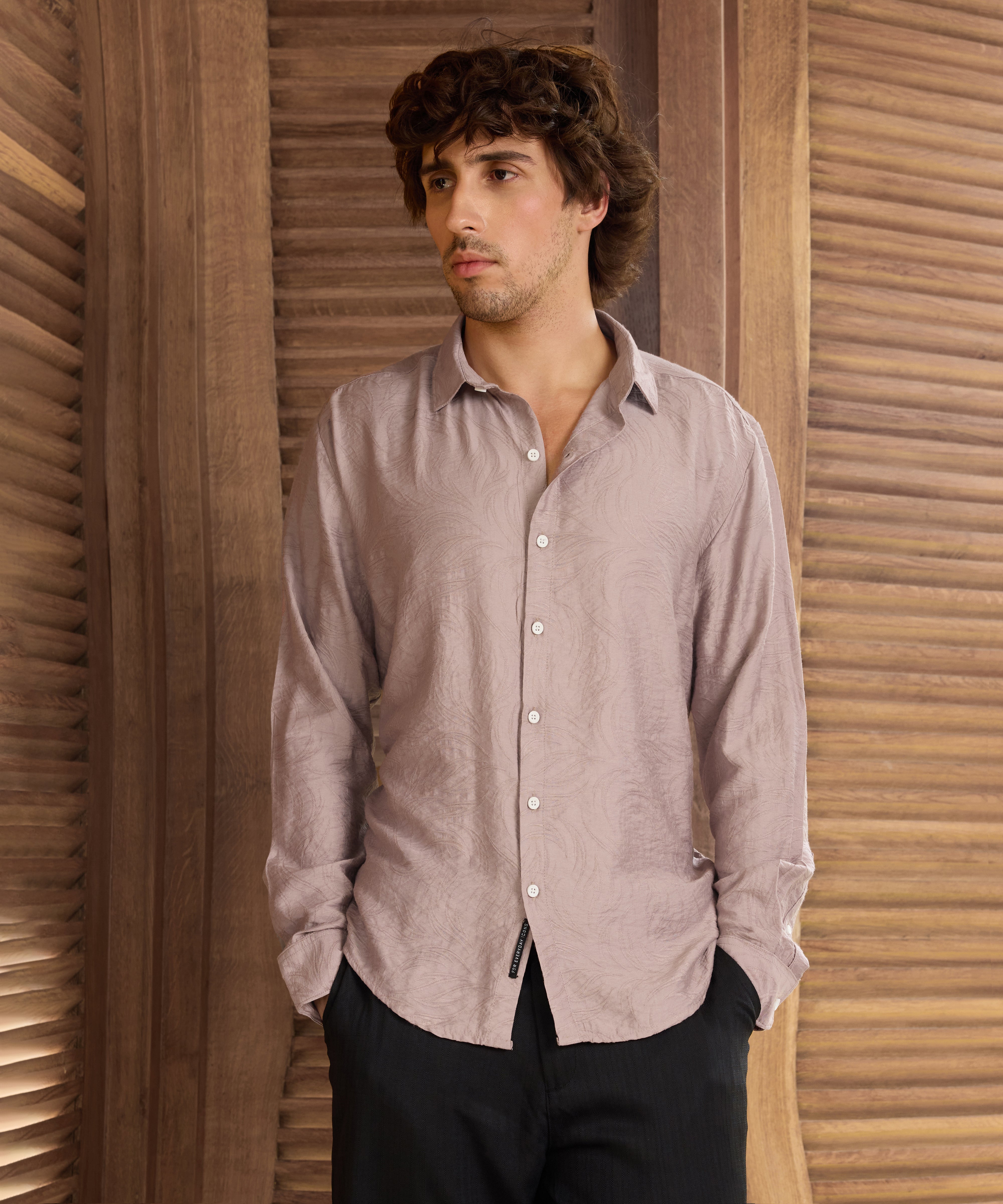 Men Pink Self Design Shirt