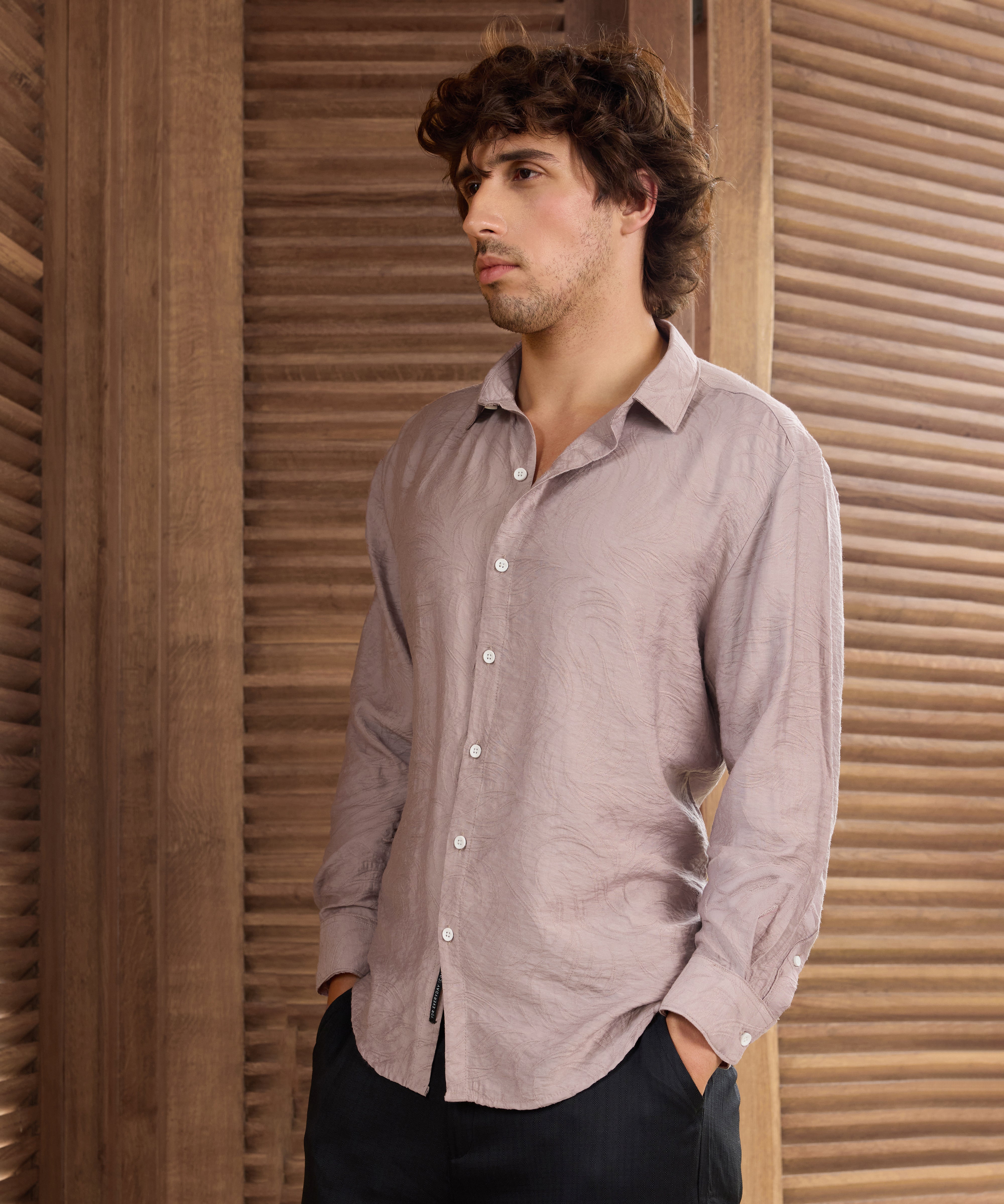 Men Pink Self Design Shirt