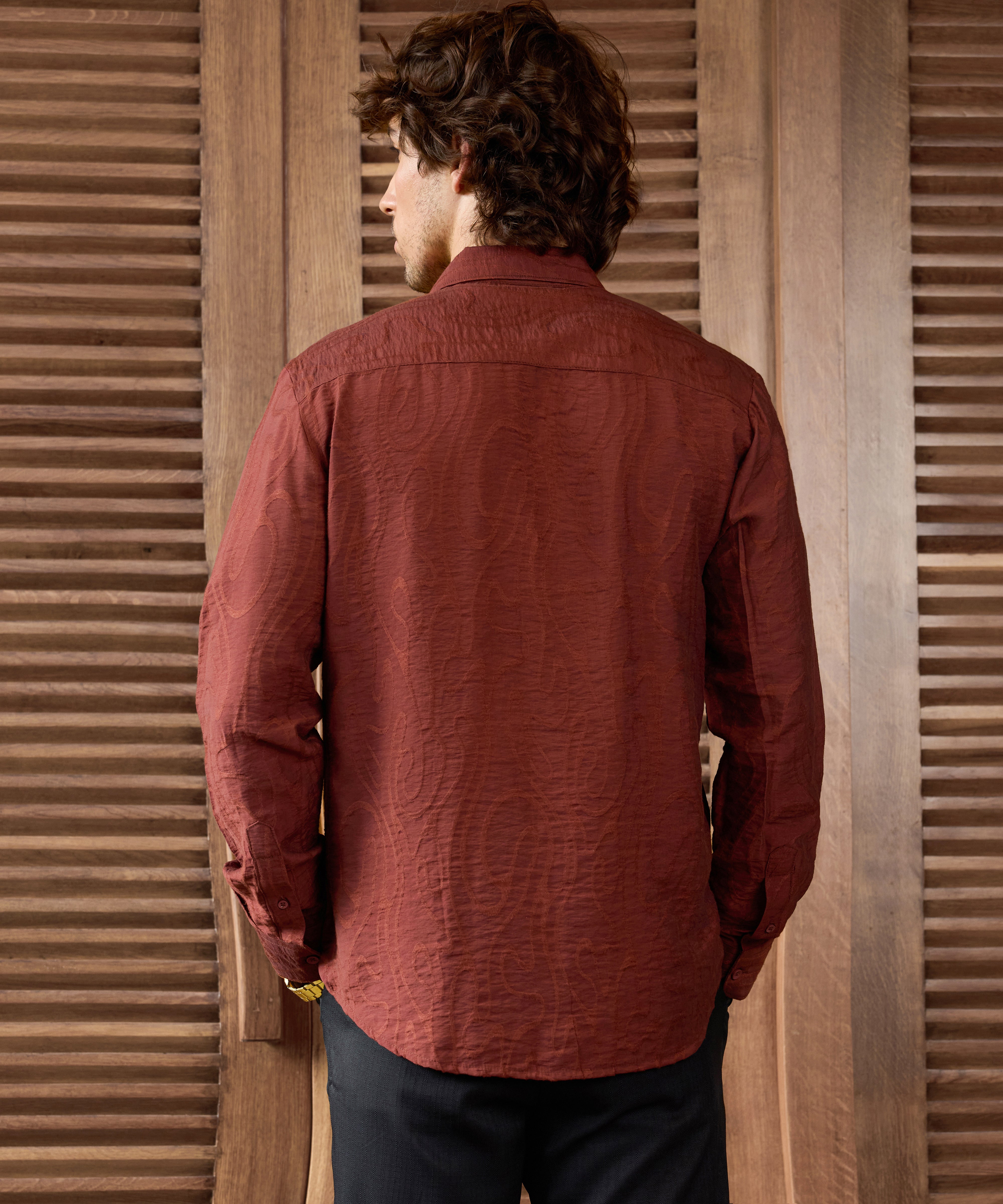 Men Rust Self Design Shirt