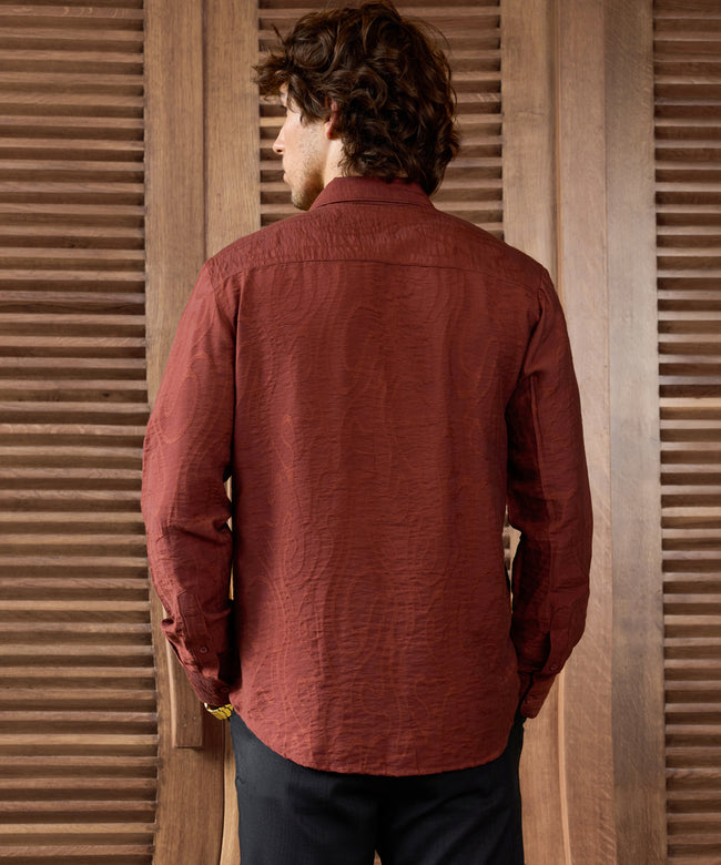 Men Rust Self Design Shirt