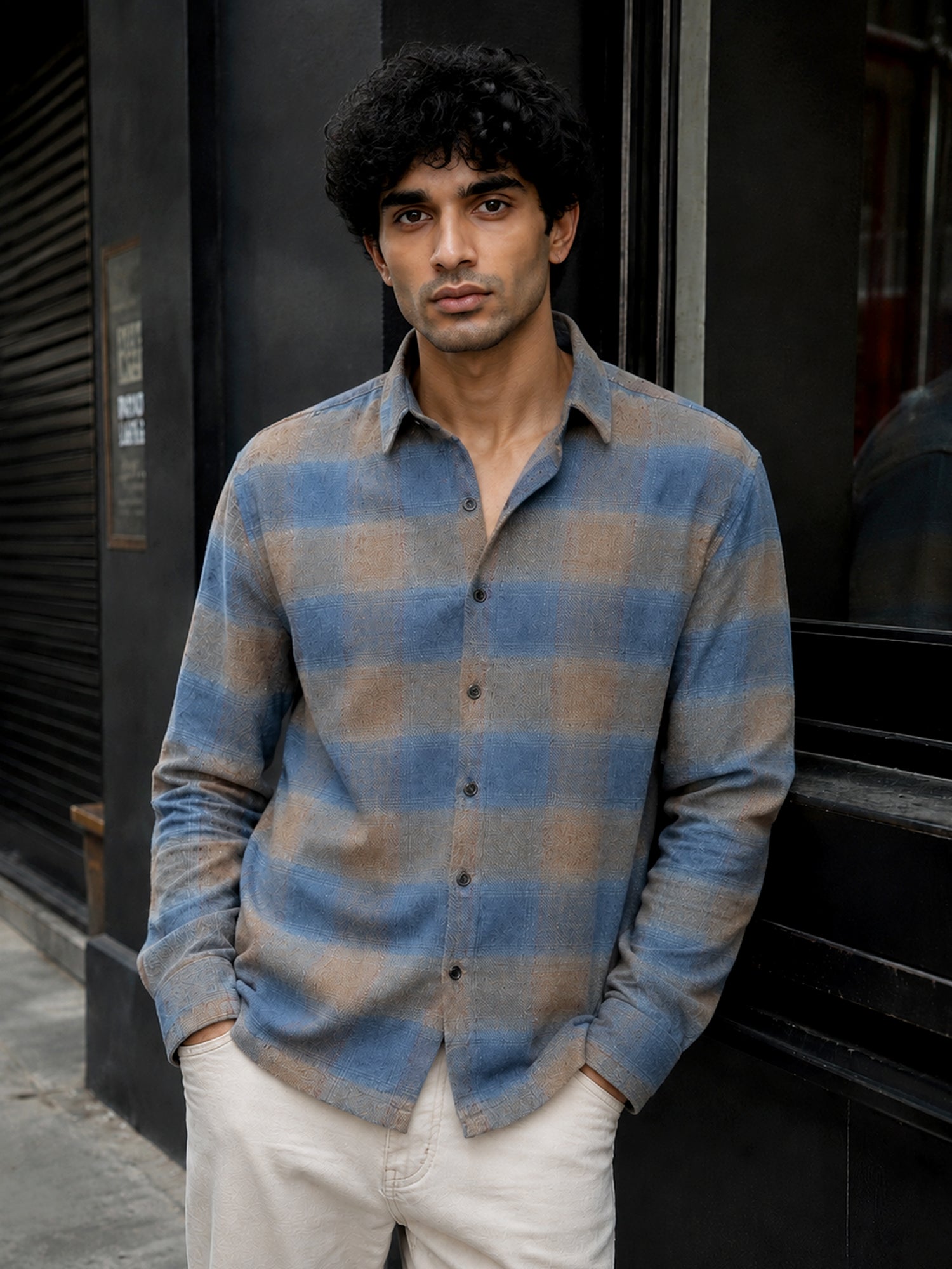 Men Blue Check Oversized Fit Shirt