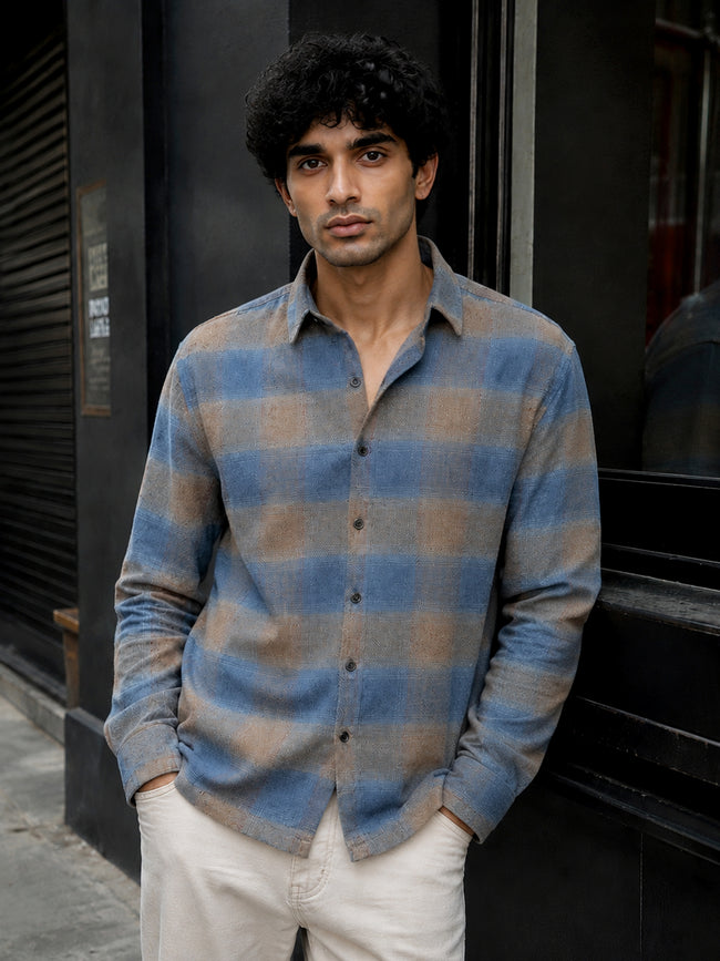Men Blue Check Oversized Fit Shirt