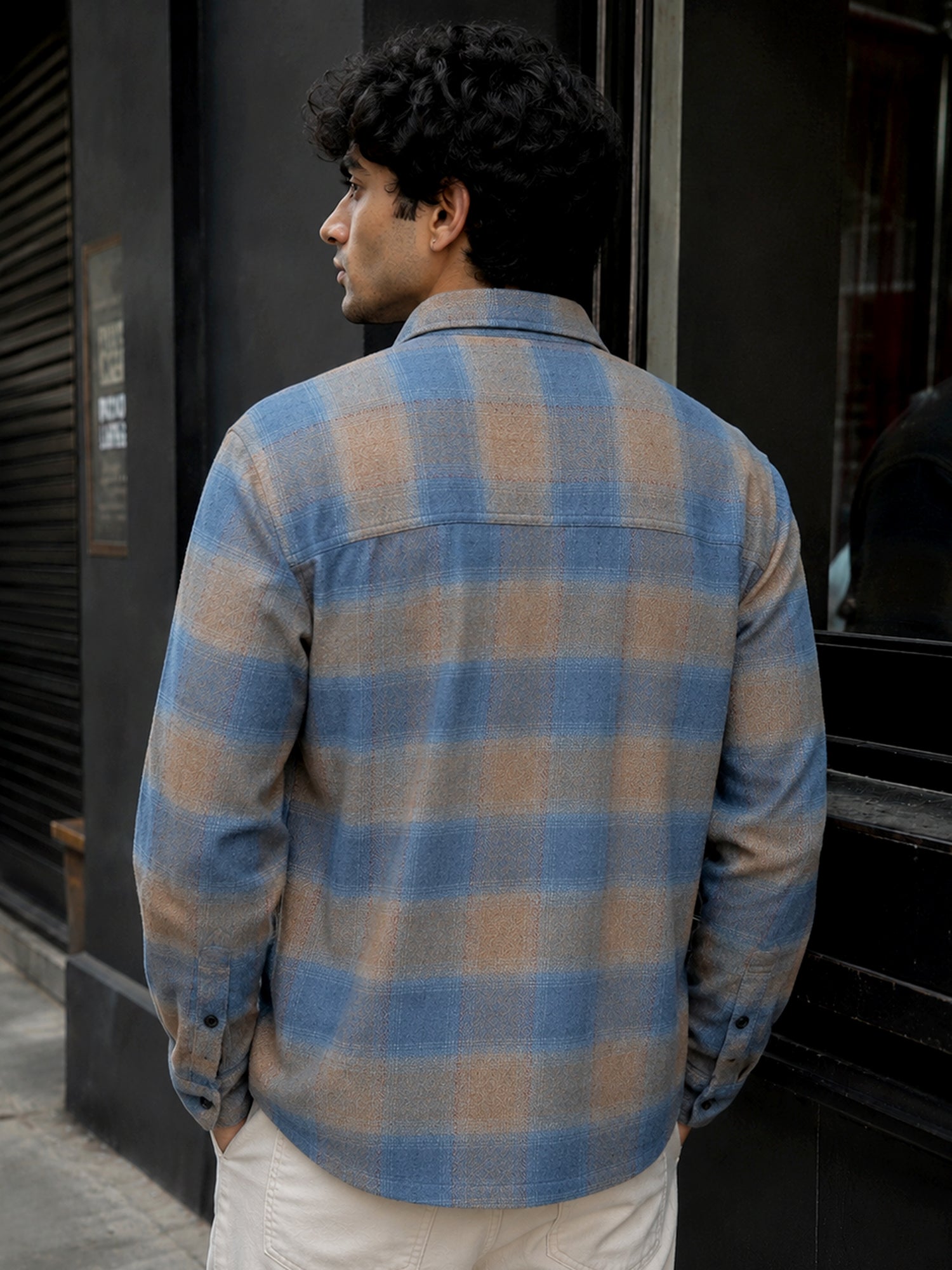 Men Blue Check Oversized Fit Shirt