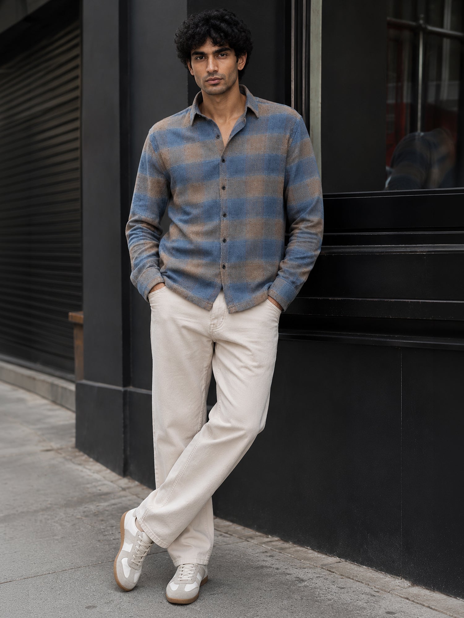 Men Blue Check Oversized Fit Shirt