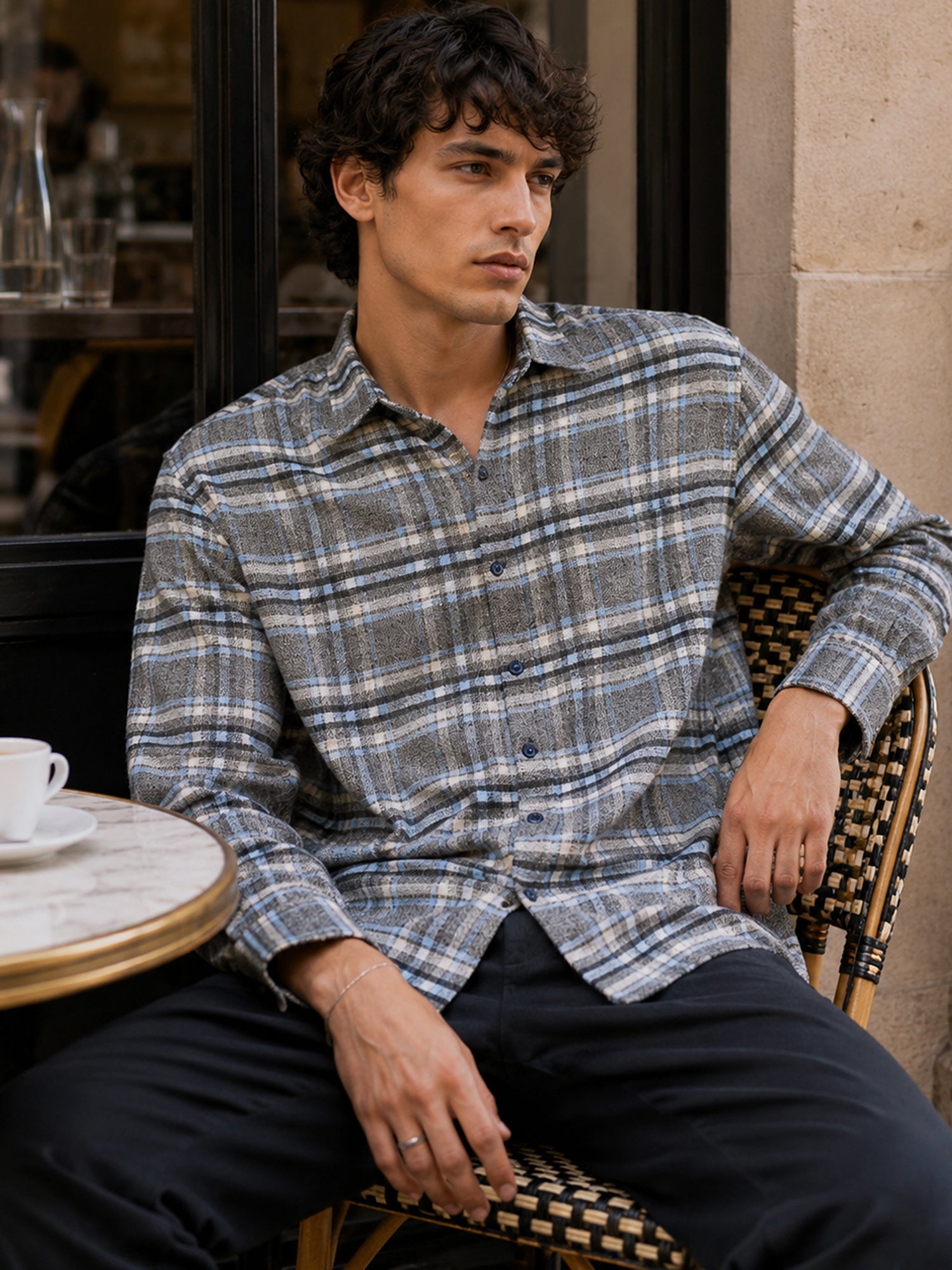 Men Charcoal Tartan Checked Shirt